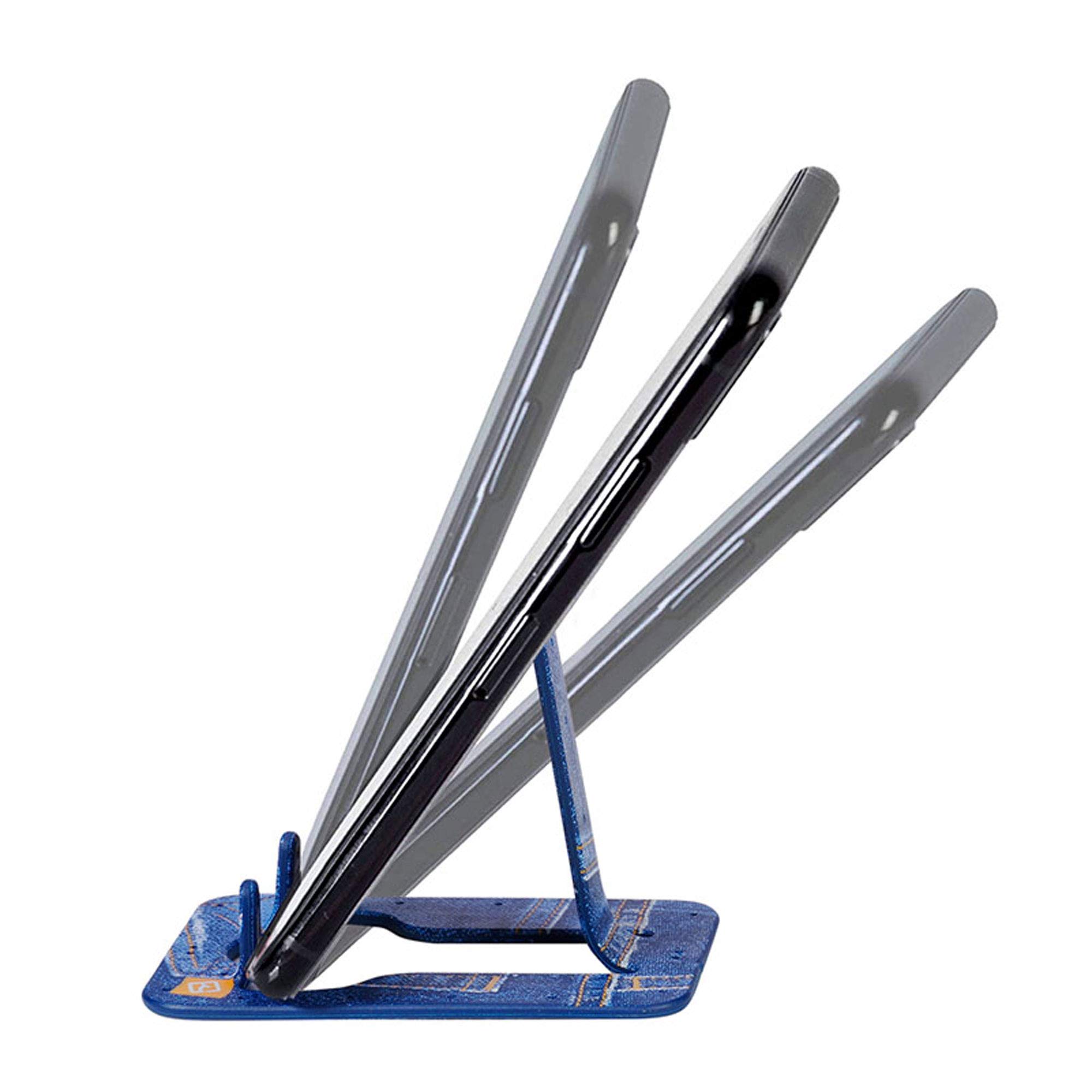 Flexible Adjustable Phone Stand Holder for iPhone Samsung Android - Portable Mobile Desk Office Stand with 360° Rotation, Travel-Friendly Dock (Blue Jeans) - Perfect for Work, Study, Video Calls & Hands-Free Viewing