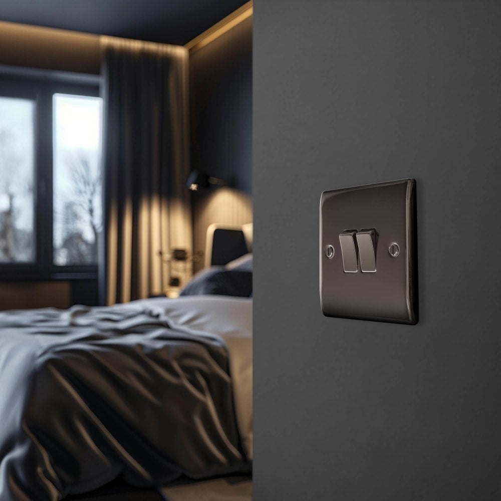 BG Nexus Metal Black Nickel 2G 2W Light Switch NBN42 - Modern Electrical Switch for Home & Office Lighting Control