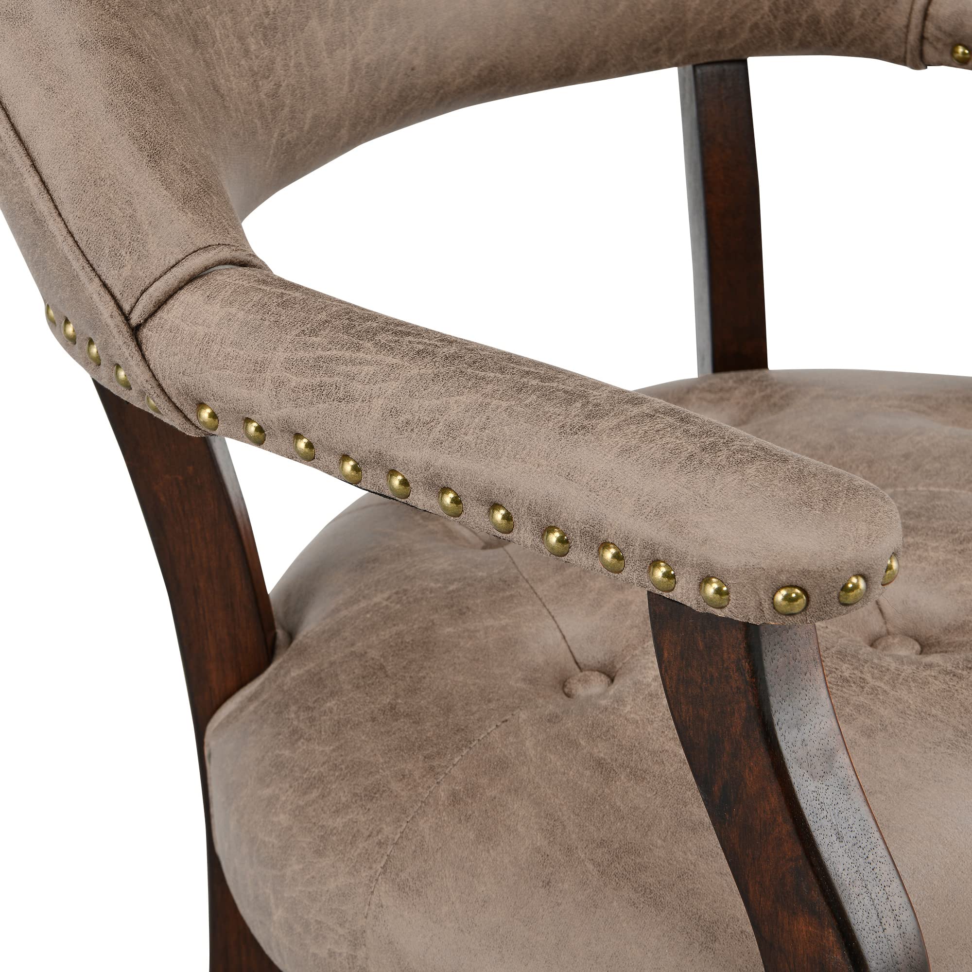 Premium Solid Wood Executive Office Chair with Wheels & Arms - Classic Swivel Upholstered Leather Desk Chair 31.5