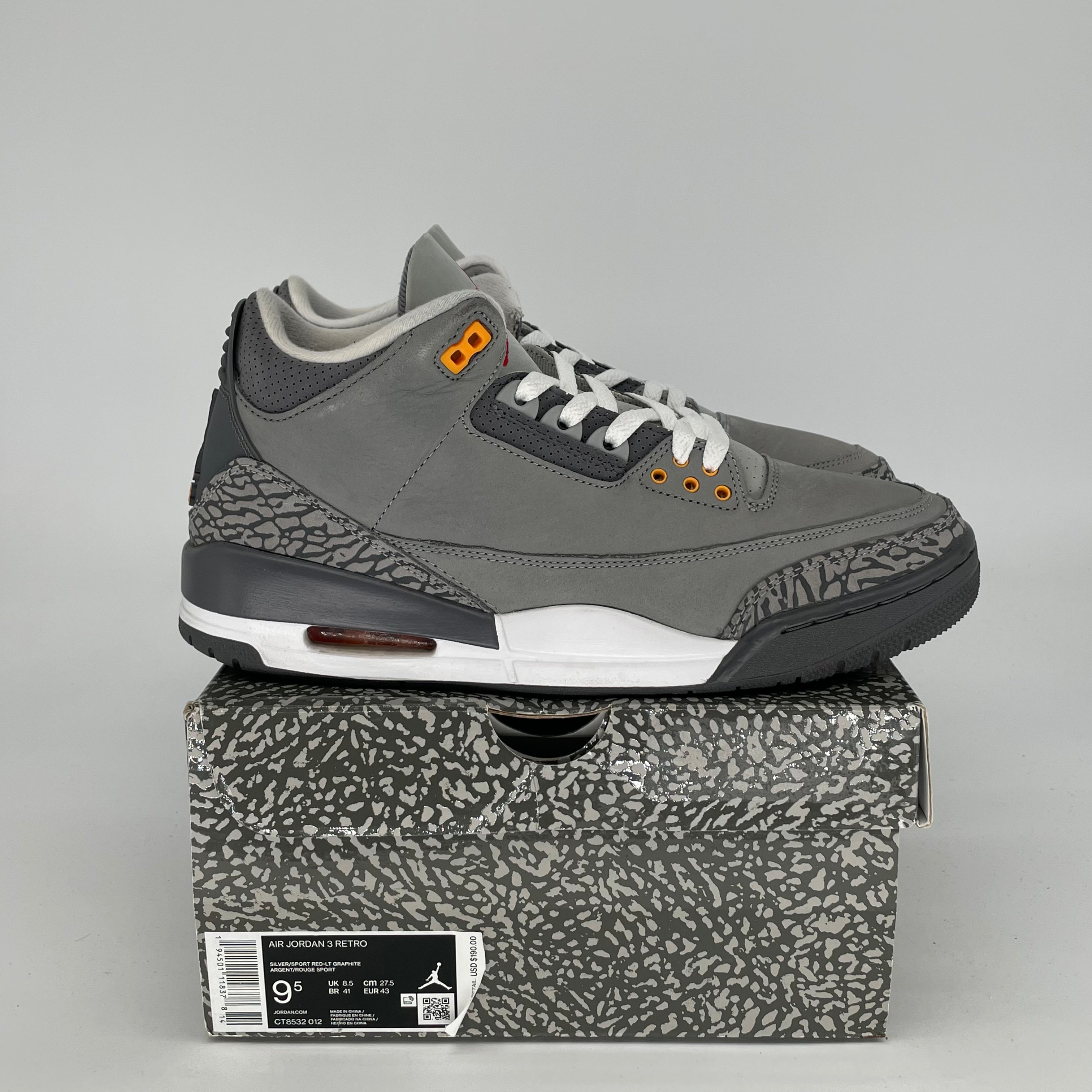 AIR JORDAN 3 COOL GREY Men's Basketball Shoes - Size 9.5/11W (CT8532-012) | Retro Sneakers for Casual Wear, Street Style & Sports Performance