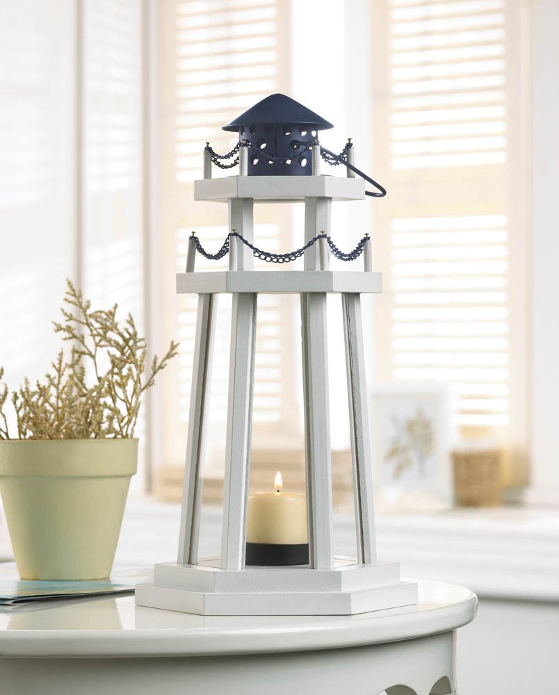 Handcrafted Wooden Lighthouse Lantern - Rustic Coastal Decor for Home, Garden & Outdoor Lighting - Perfect for Patio, Porch & Beach House Ambiance