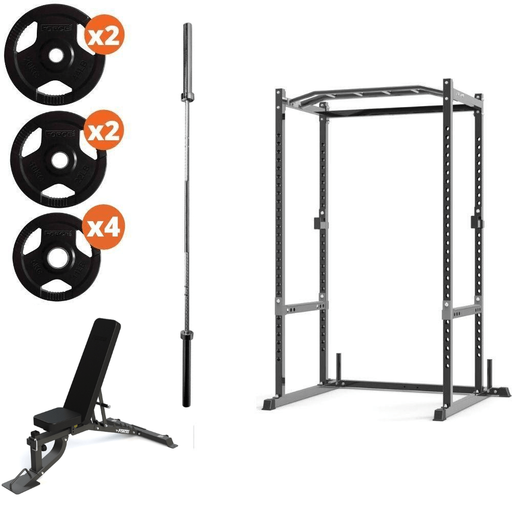 Force USA Power Rack Strength Package 1 - Heavy Duty Home Gym Equipment for Weight Lifting & Strength Training - Perfect for Home Workouts, Garage Gyms & CrossFit Training