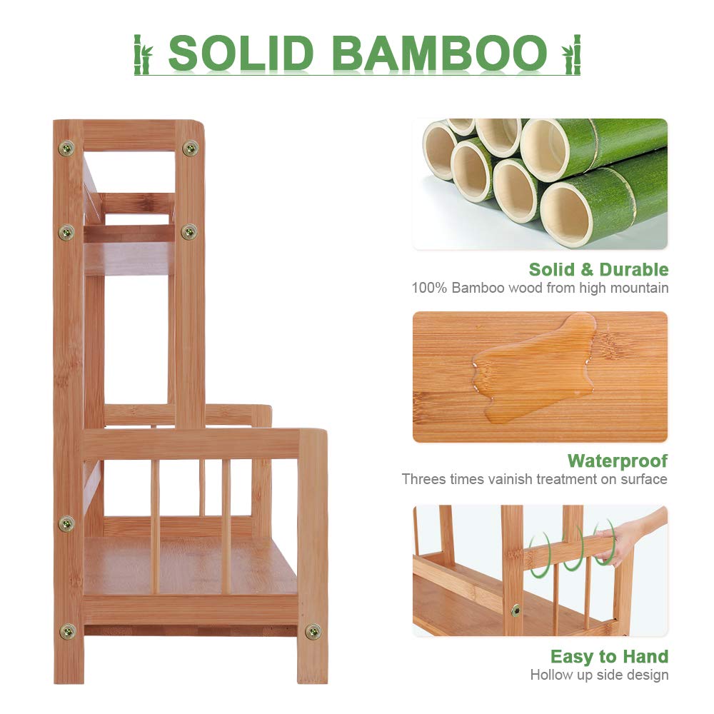 2-Tier Bamboo Spice Rack Organizer - Rustic Wooden Countertop Shelf for Coffee Station, Kitchen Storage & Makeup Display | Perfect for Spice Jars, Syrup Bottles & Small Decor