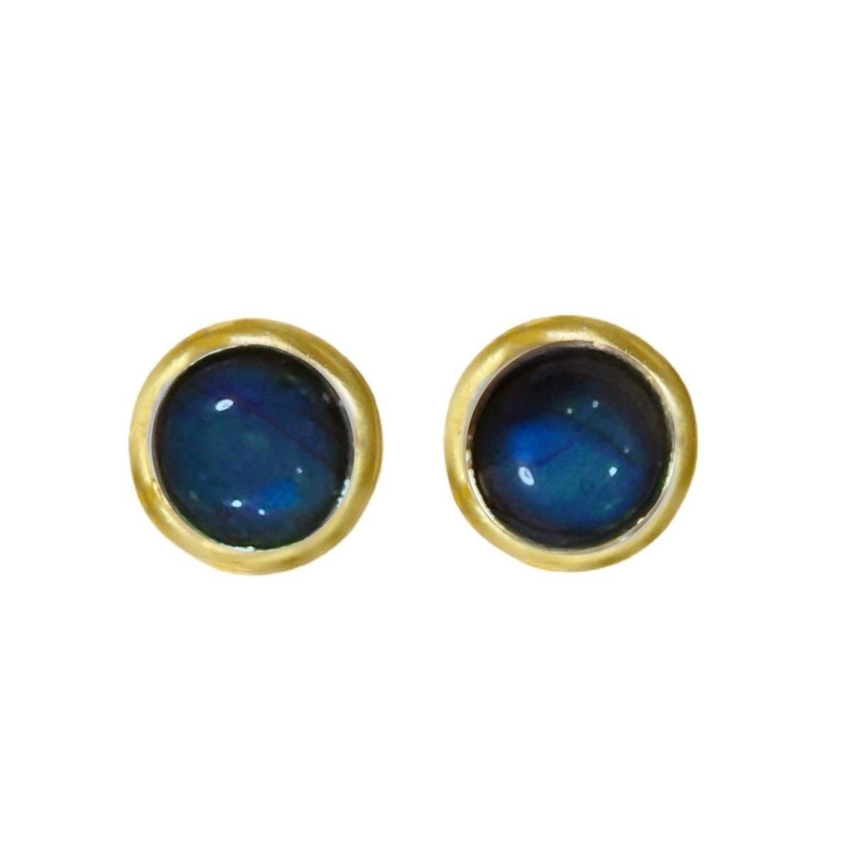 Labradorite Stud Earrings - Small Round Gold Plated Chic & Classic Studs for Women | Perfect for Everyday Wear, Office & Special Occasions