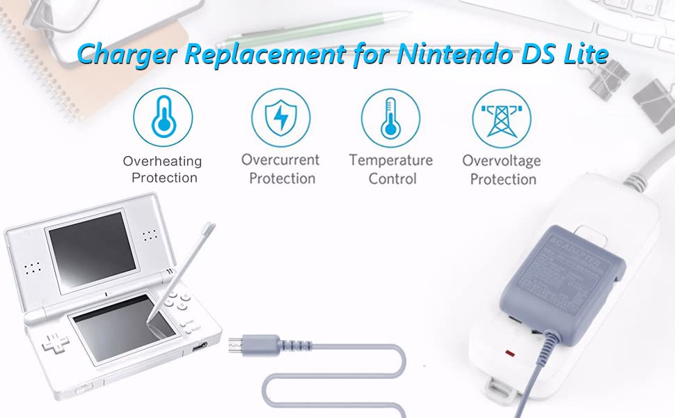 Original Nintendo DS Lite Charger Replacement AC Adapter Wall Plug - 100-240V Power Supply for NDSL - Perfect for Home, Travel & Gaming Sessions