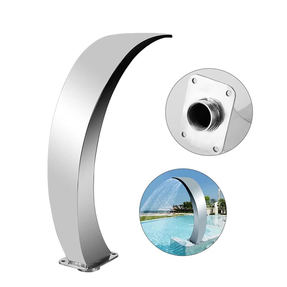 SIERINO Stainless Steel Pool Waterfall Fountain - Outdoor Silver Water Feature for In-Ground Pools, Ponds & Gardens | 12 Arc Hook Design, 350x105mm | Perfect for Backyard Decor, Patio Landscaping & Relaxing Water Sounds