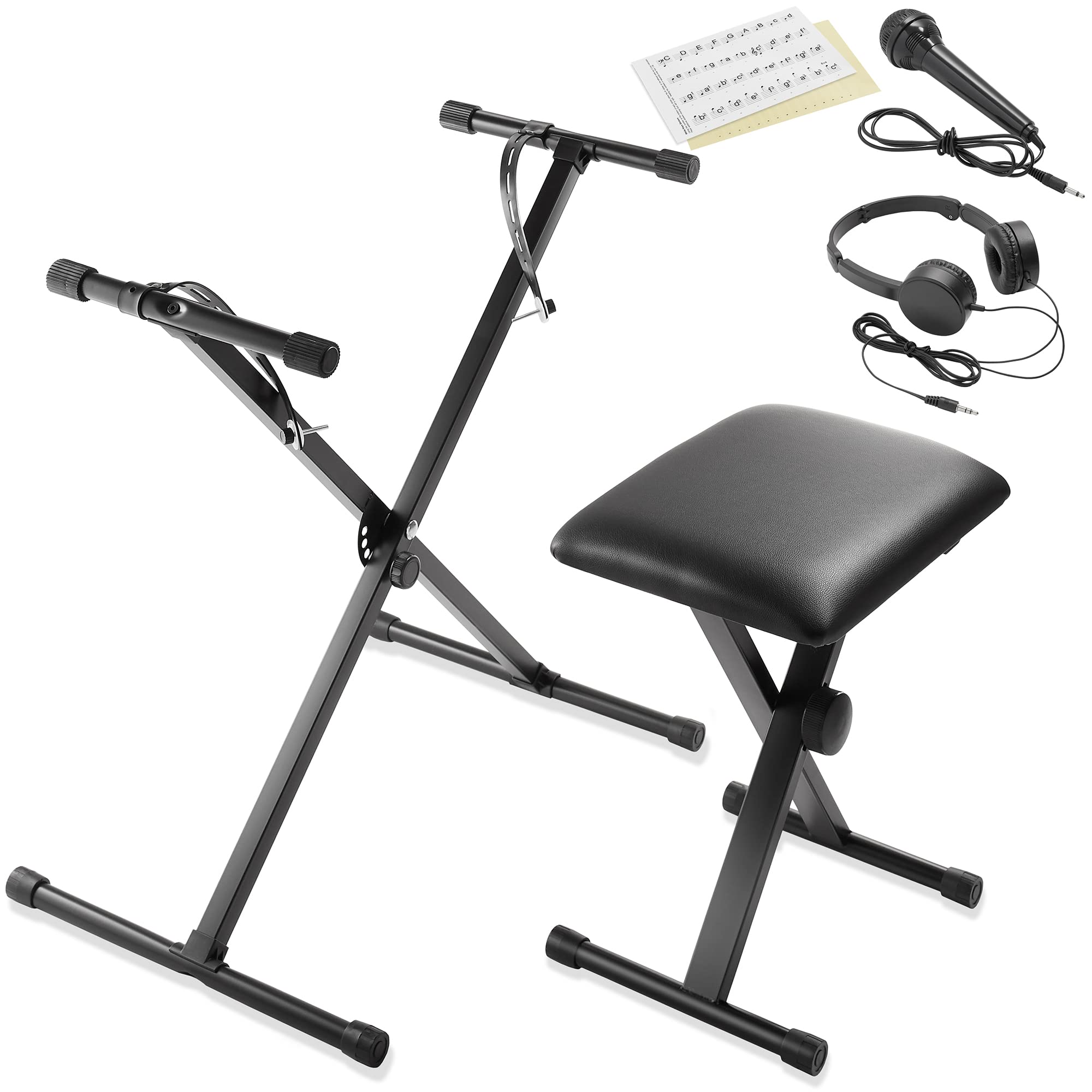Ashthorpe 61-Key Digital Piano with Light-Up Keys - Full Beginner Keyboard Kit with Stand, Stool, Headphones & Microphone - Perfect for Home Learning, Music Practice & Gift Giving
