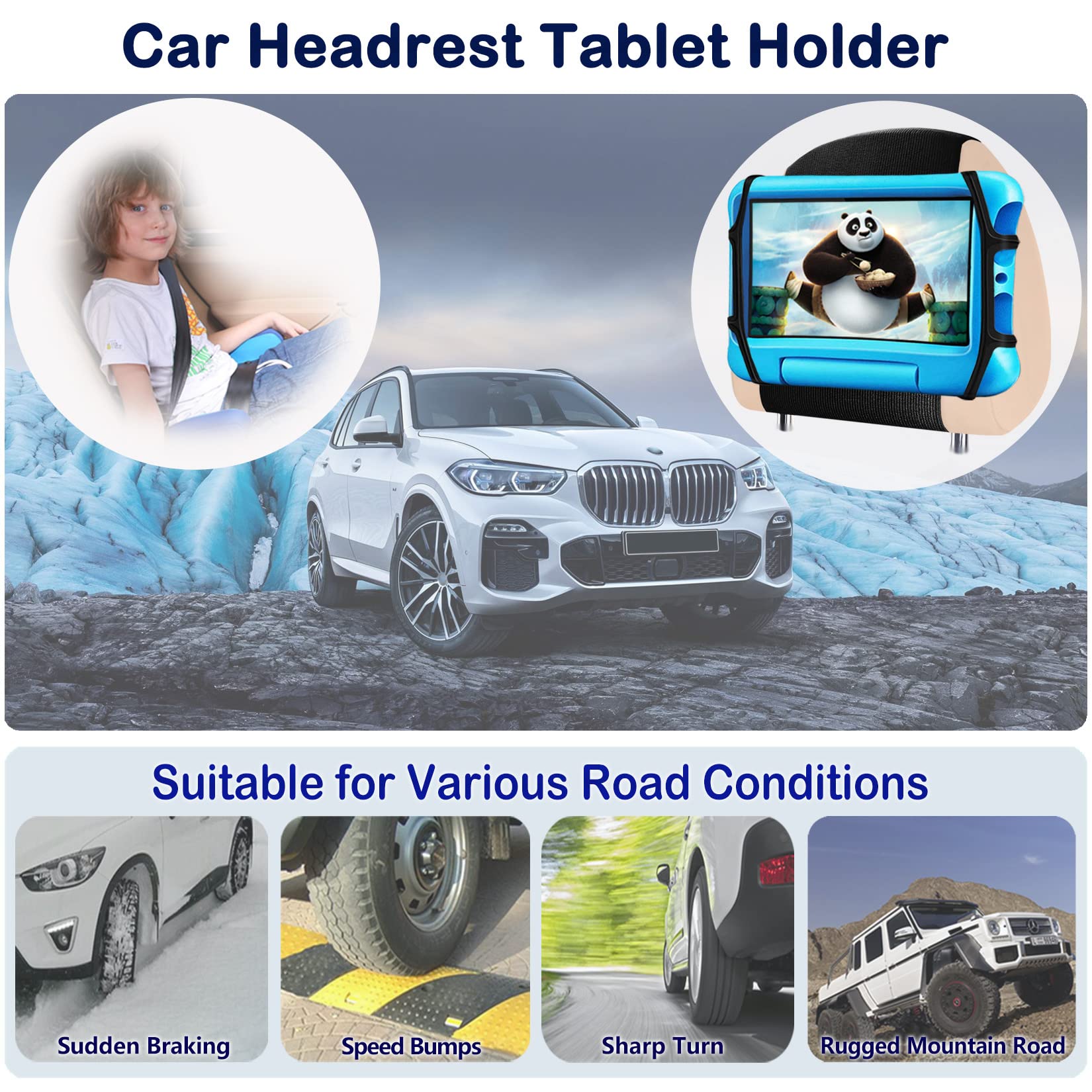 2 Pack Universal Car Tablet Holder for Kids - Adjustable Headrest Mount for iPad & 7-11
