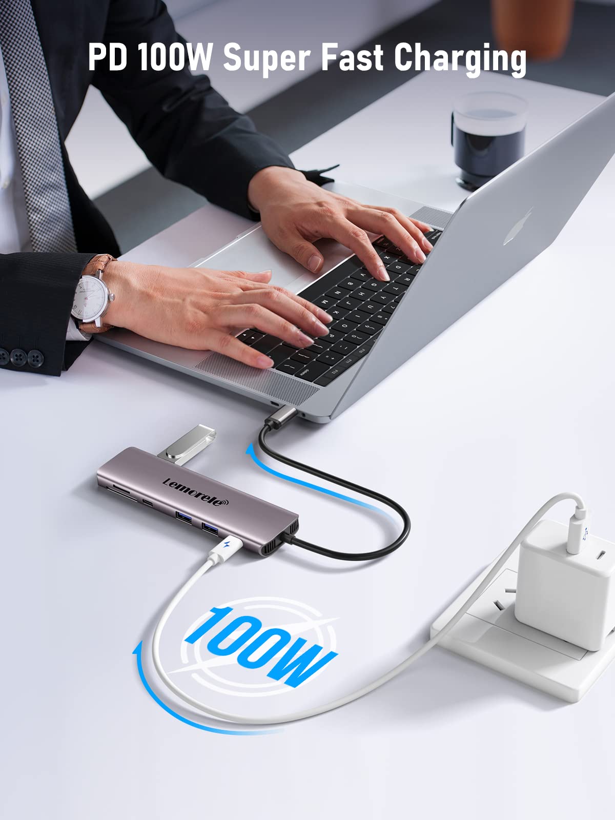 Lemorele 10-in-1 USB C Docking Station - Dual HDMI, 100W PD, USB 3.0 for Dell/Lenovo - Perfect for Office & Gaming Setup