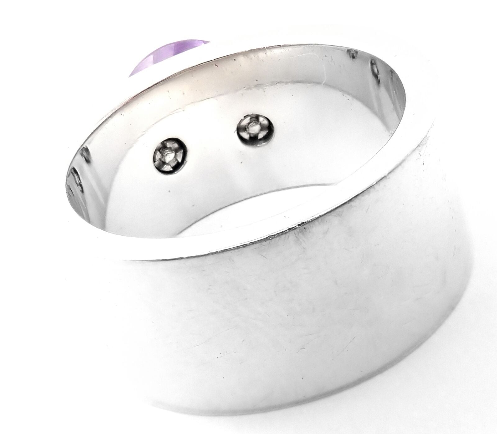 Authentic Chopard 18K White Gold Diamond Amethyst Wide Band Ring for Women - Luxury Wedding, Anniversary & Special Occasion Jewelry Gift
