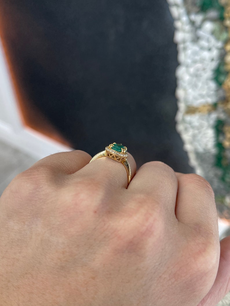 2.23tcw 14K Gold Pear Cut Emerald & Diamond Halo Engagement Ring - Dark Bluish Green Gemstone for Wedding, Proposal & Anniversary Gifts