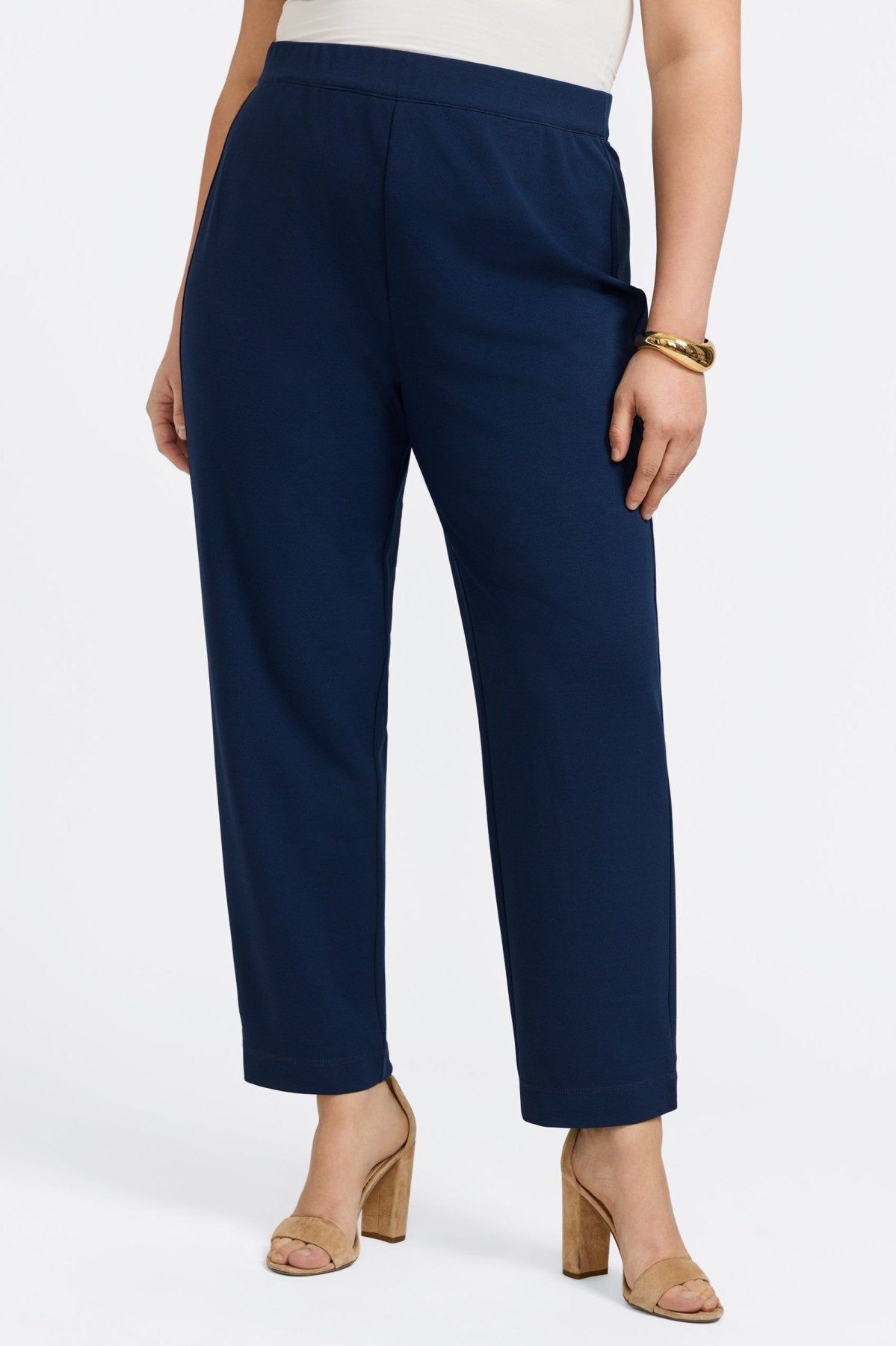Louisa Plus Size Knit Crepe Ankle Pants for Women - Comfortable Stretchy High Waisted Work Pants for Office & Casual Wear