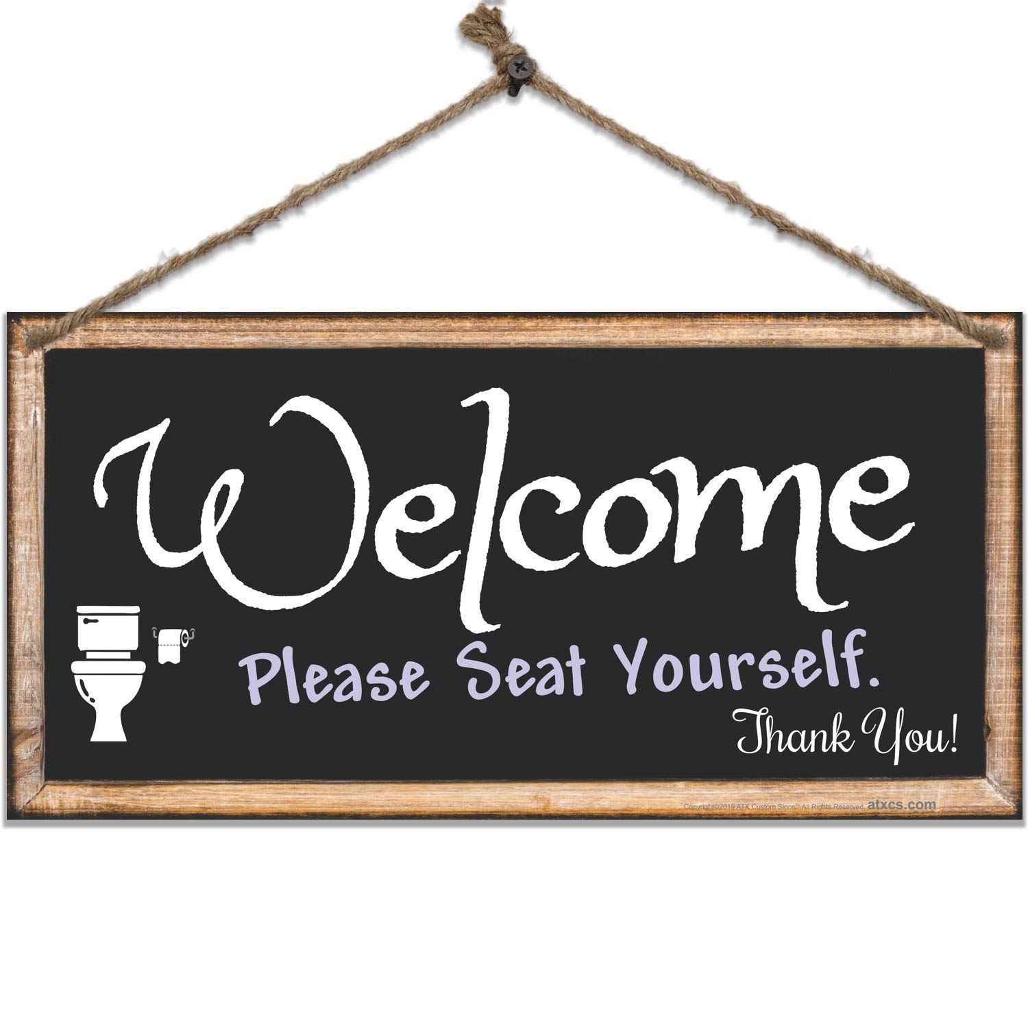 ATX Custom Double Sided Hanging Sign - Welcome Please Seat Yourself Bathroom Decor - Perfect for Restaurants, Cafes & Home Décor
