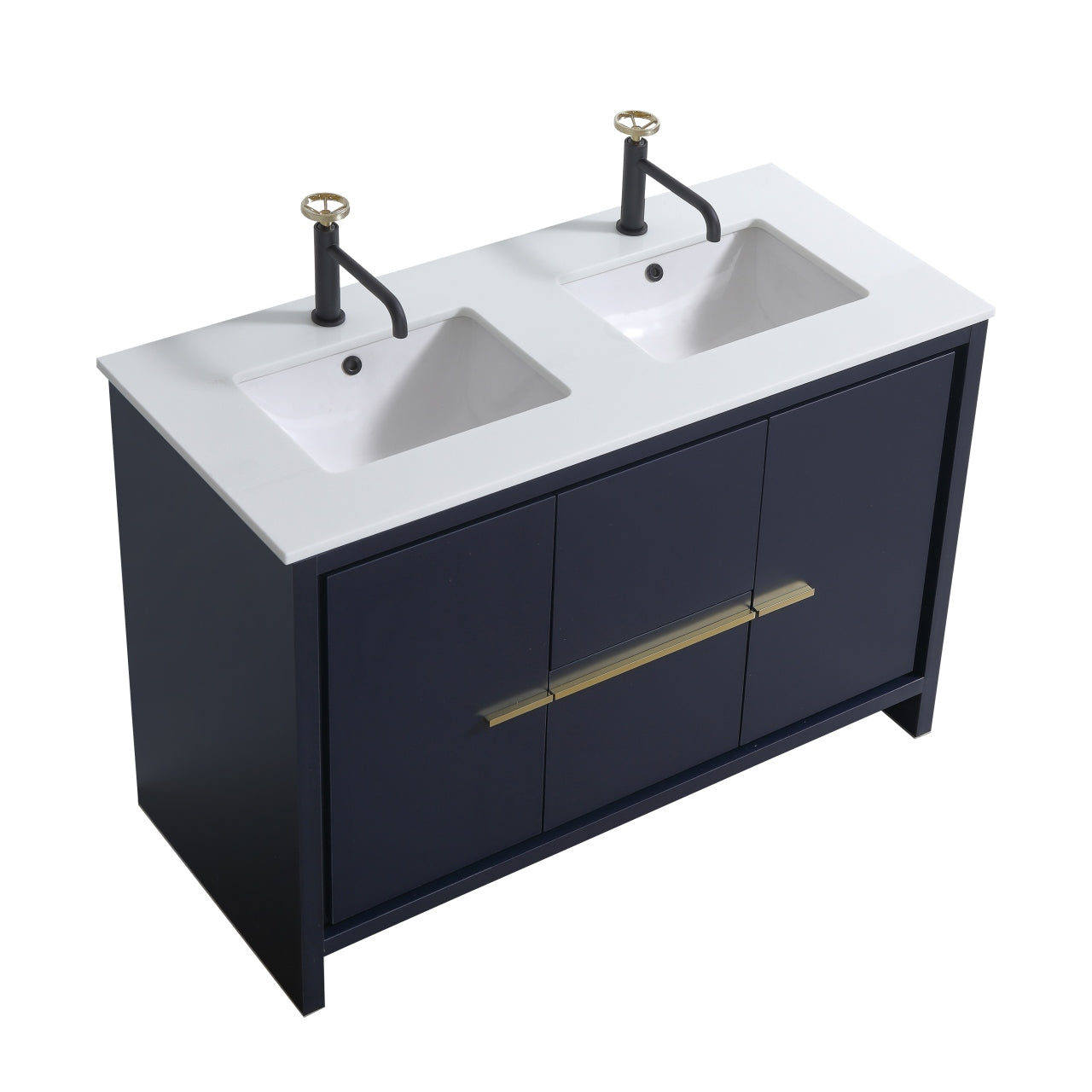 KubeBath Dolce 48 Inch Double Sink Bathroom Vanity with White Quartz Countertop & Ceramic Undermount Sinks - Freestanding Modern Vanity for Master Bathroom or Guest Bath