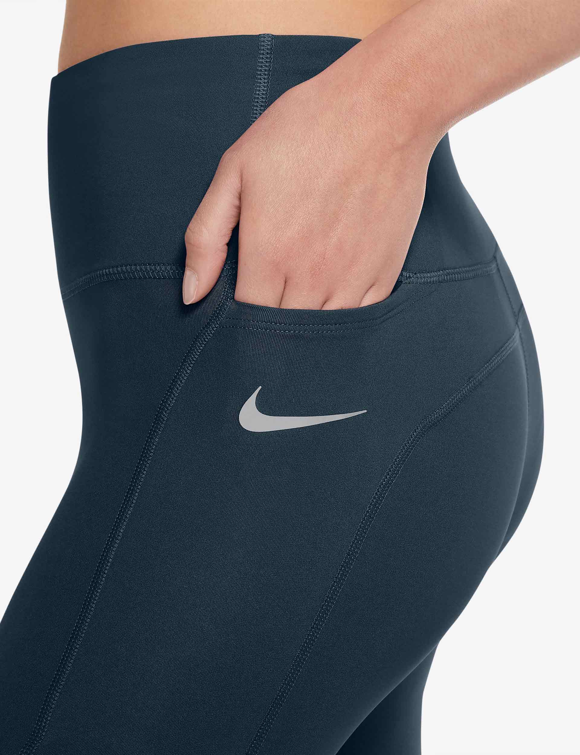 Epic Fast Pocket Running Leggings - Armory Navy/Reflective Silver - High Performance Workout Leggings for Women with Side Pockets - Perfect for Running, Yoga & Gym