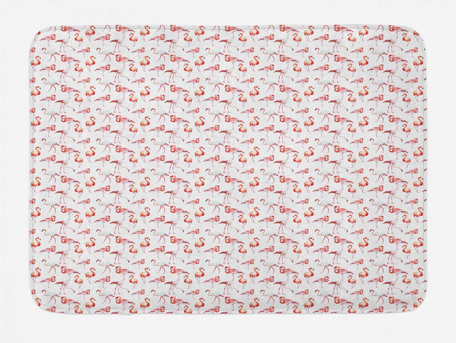 Ambesonne Non-Slip Flamingo Bath Mat - Tropical Watercolor Bird Design, Soft Plush Bathroom Rug with Anti-Skid Backing, 30.2