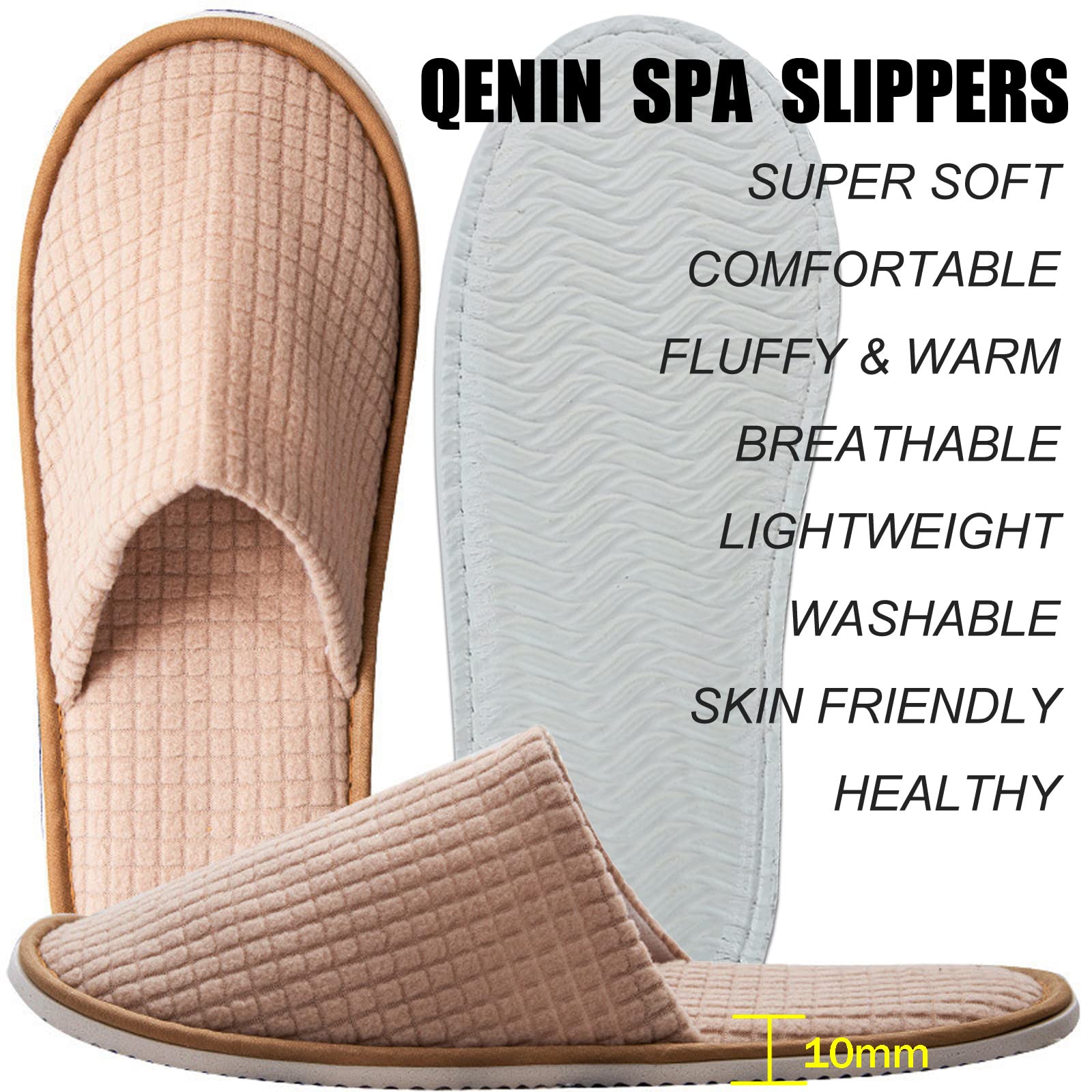 6 Pairs Disposable SPA Slippers for Hotel Guests - Soft Cushioned Non-Slip Slides for Women & Men - Washable & Reusable - Perfect for Spas, Hotels, Home Use and Travel Accessories