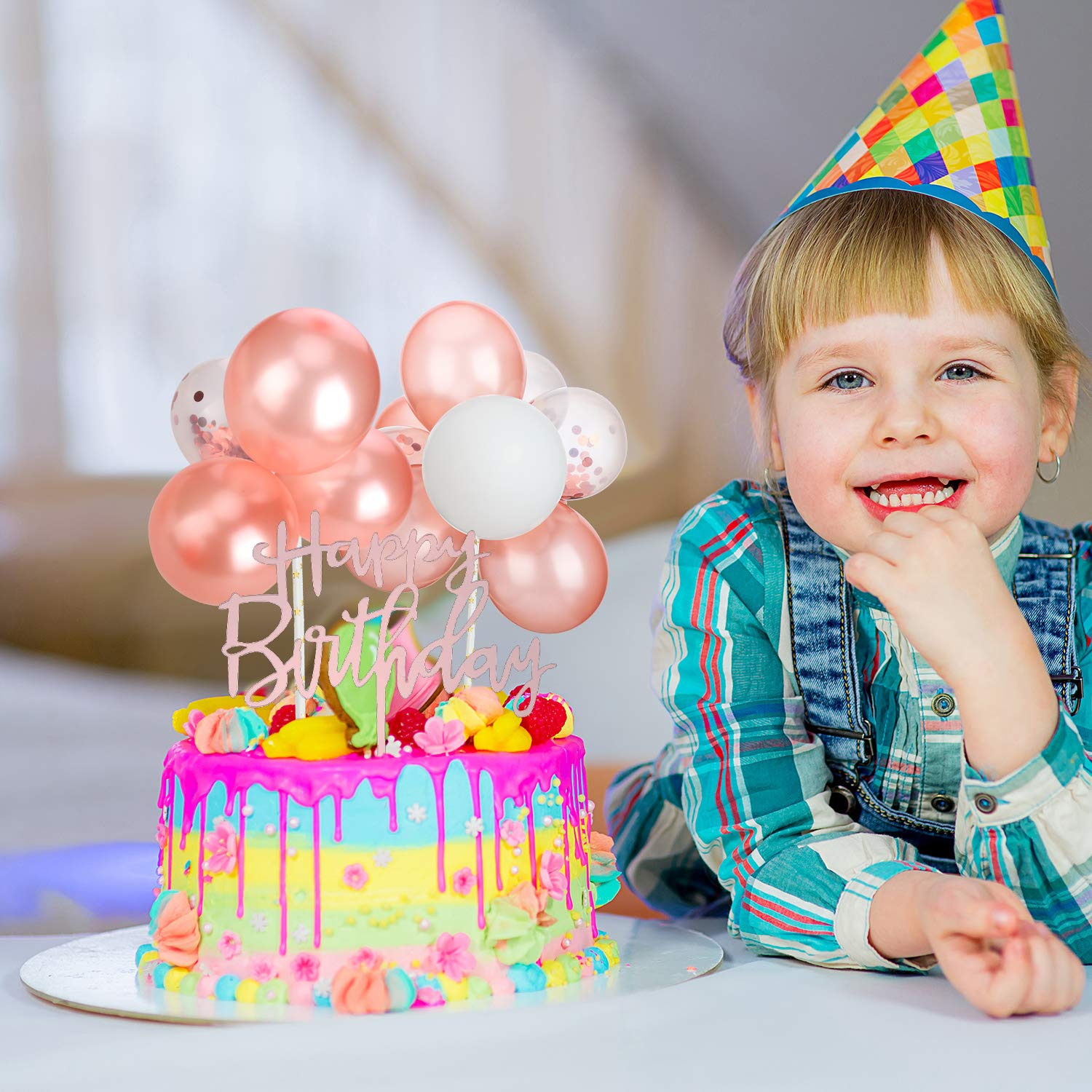 Outus Latex Confetti Balloons & Acrylic Cake Topper Set - Happy Birthday Party Decorations, Mini Balloon Garland for Cake Decor - Perfect for Birthday Parties, Baby Showers & Wedding Celebrations