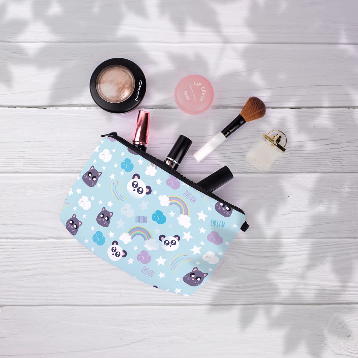 Pastel Blue Cute Panda Makeup Bag for Women - Canvas Cosmetic Pouch with Zipper - Travel Toiletry Organizer & Storage Case - Perfect for Makeup, Skincare, Jewelry and Travel Essentials