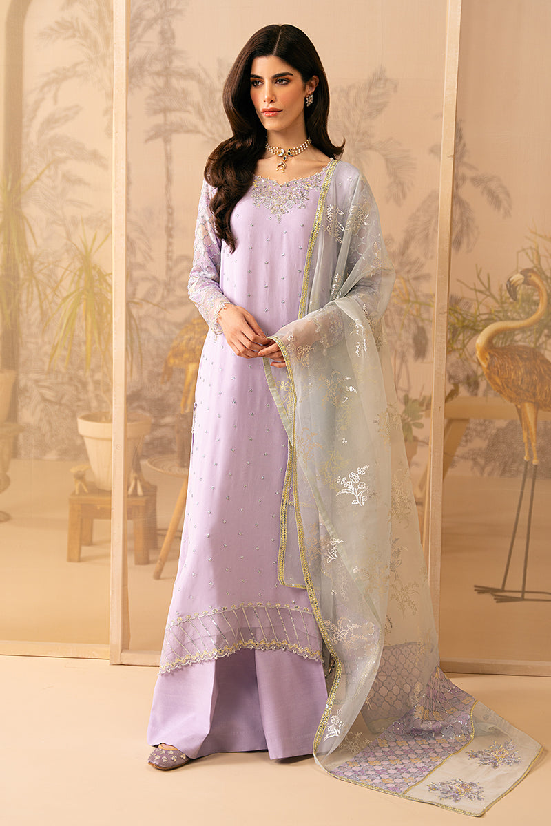 Lilac Luster 4-Piece Embroidered Chiffon Suit Set for Women - Elegant Party Wear & Special Occasion Outfit