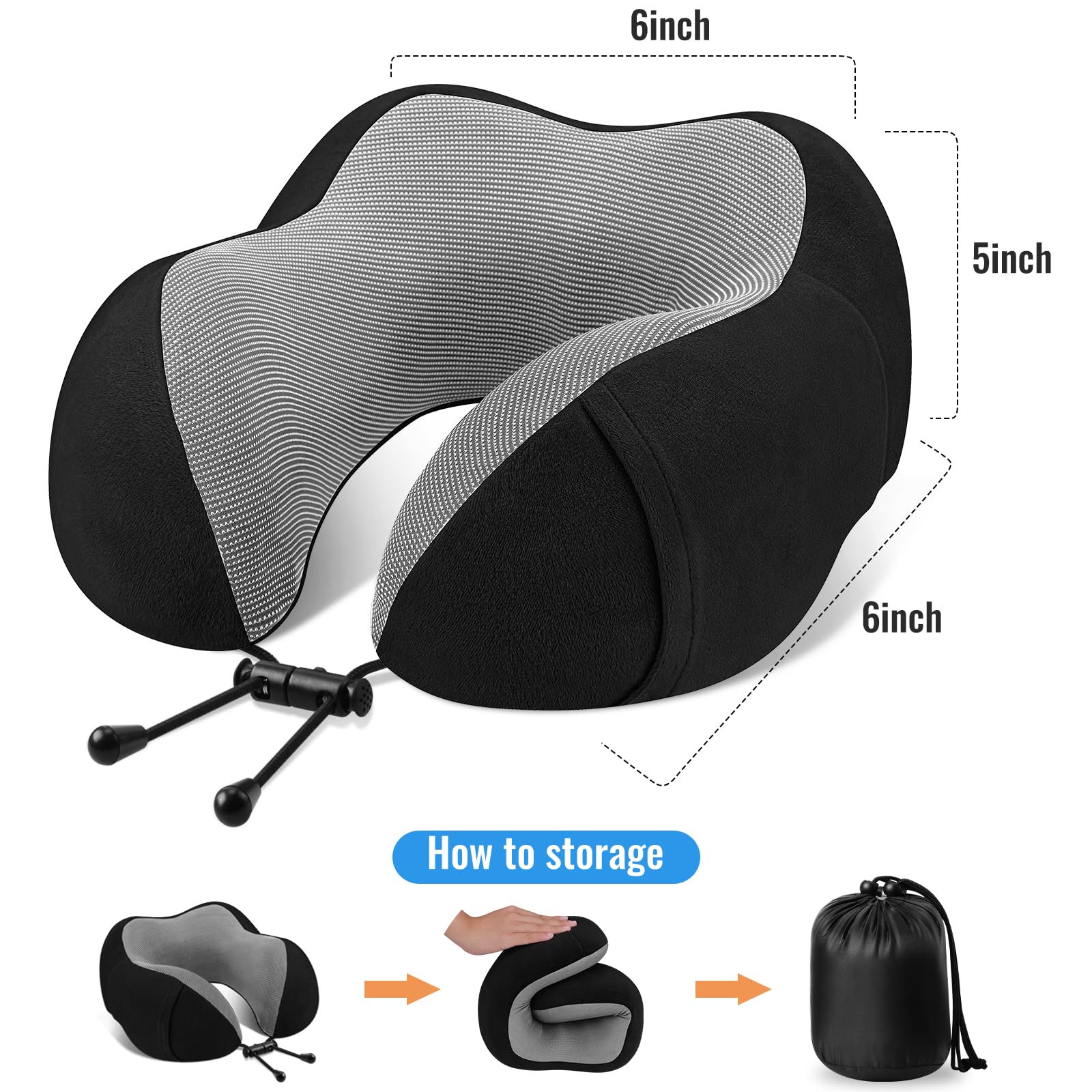 Premium Memory Foam Travel Neck Pillow - CloudBliss Comfortable & Supportive Sleeping Pillow for Airplane, Car, Office & Home Use - Perfect for Long Flights, Road Trips & Power Naps (Black)