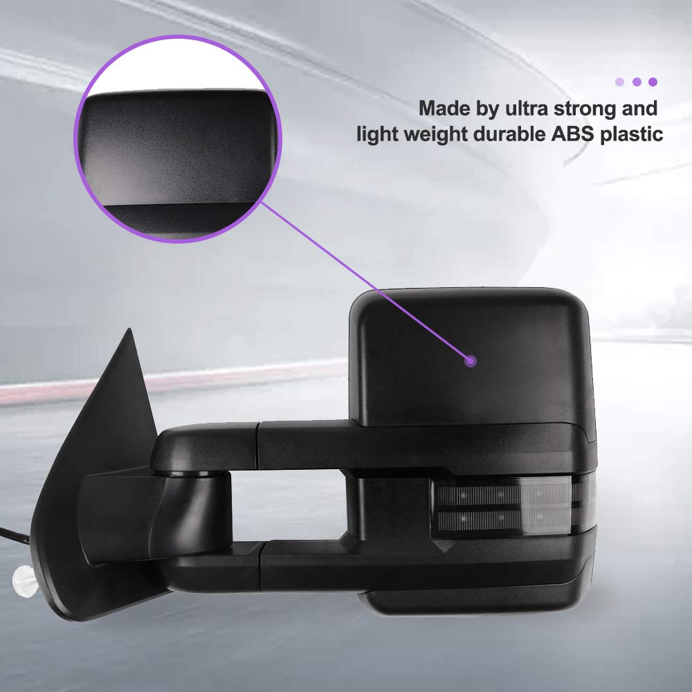 INEEDUP Towing Mirrors for GMC Sierra 2500/3500 HD (2015-2019) - Power Adjustable Heated Mirrors with LED Turn Signal & Puddle Light - Black Housing - Perfect for Enhanced Visibility & Safety While Towing Trailers or Heavy Loads