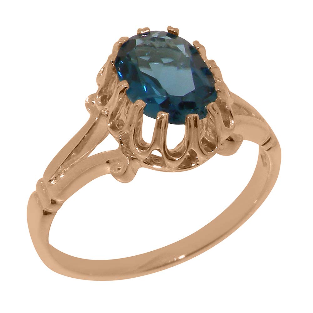 14K Rose Gold London Blue Topaz Solitaire Ring for Women | Size 4-12 | Elegant Engagement, Anniversary & Everyday Jewelry Gift