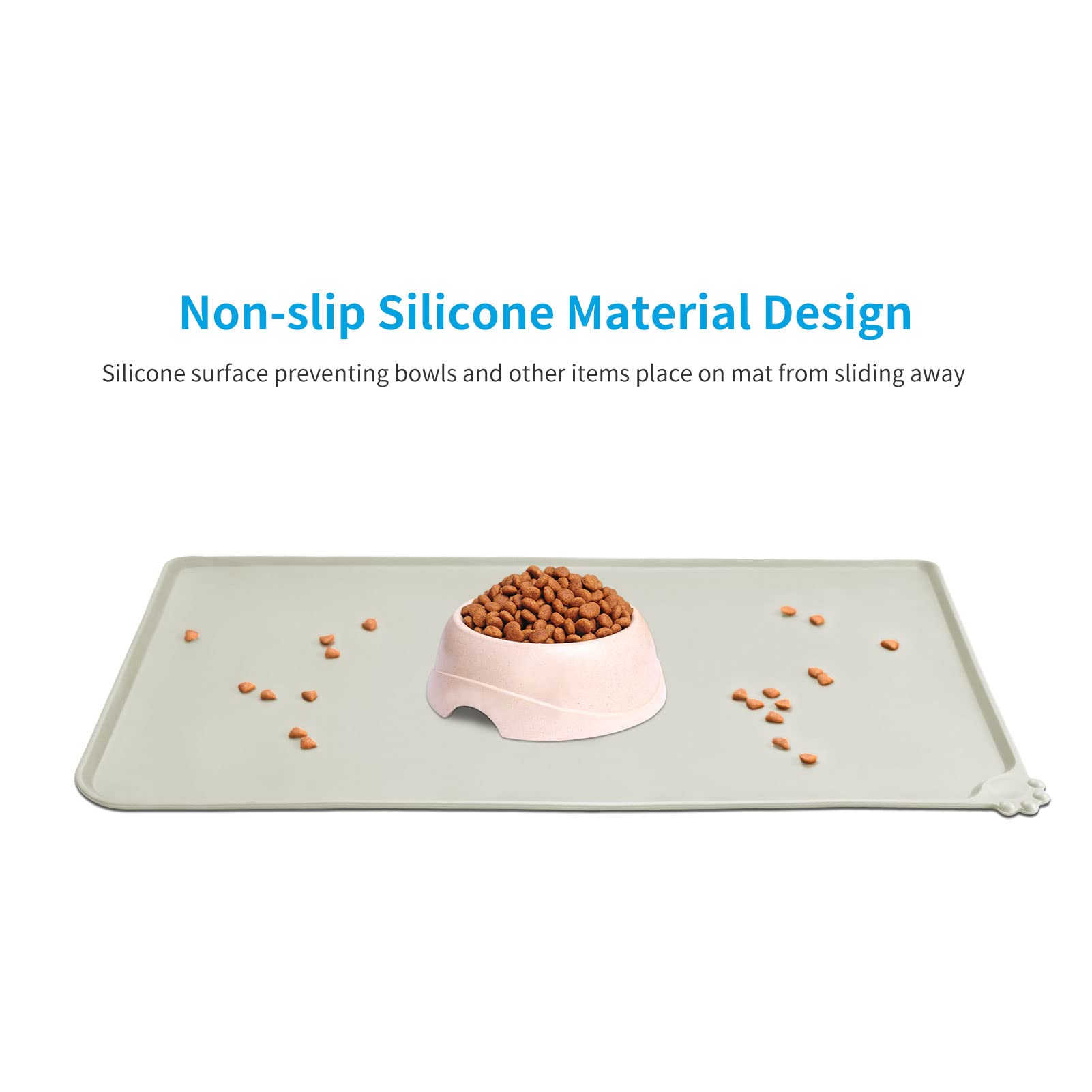AUDWUD Non-Slip Silicone Pet Feeding Mat - Waterproof Dog Bowl Mat for Food & Water - Perfect for Messy Eaters, Puppy Training & Kitchen Floor Protection
