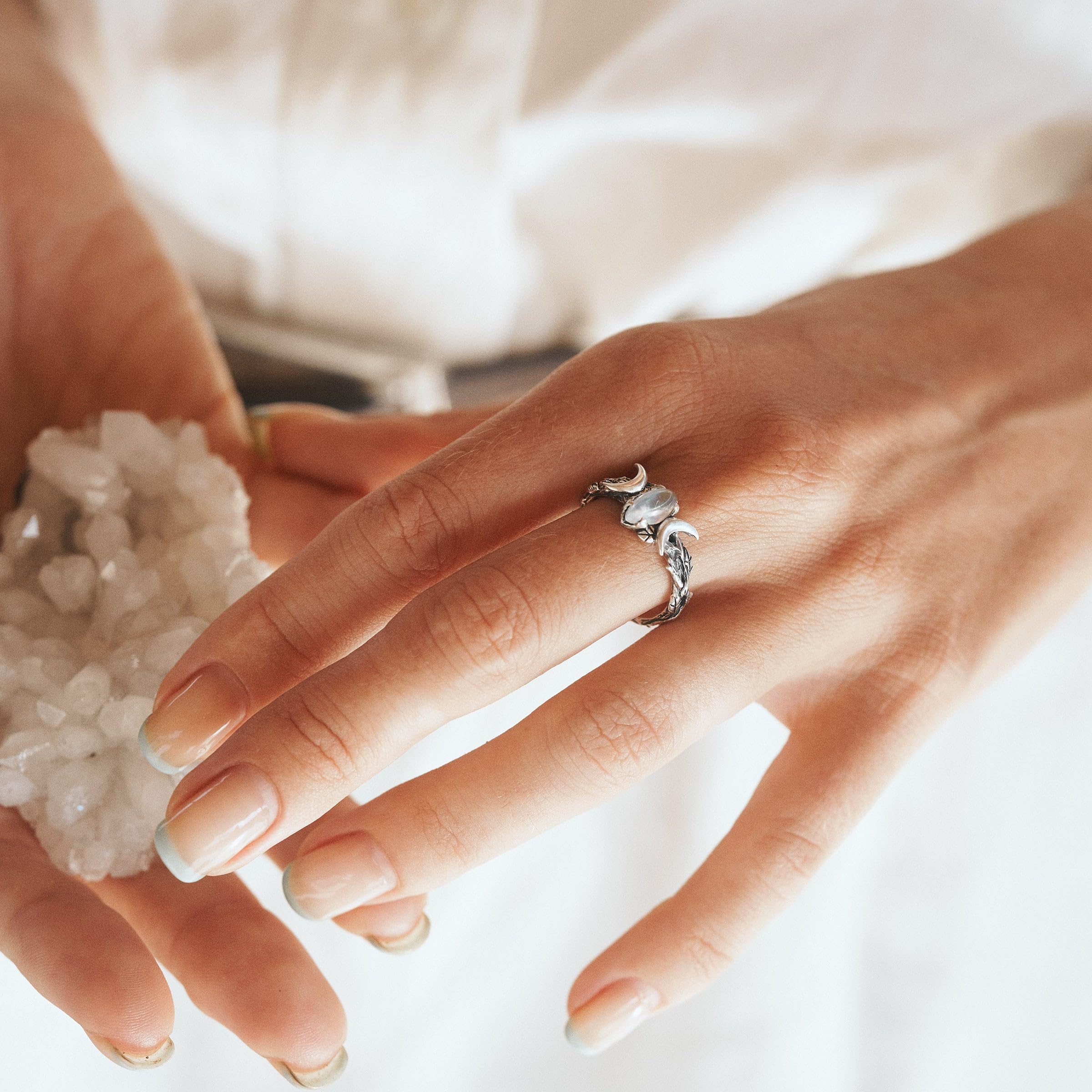 BlackTree 925 Sterling Silver Moonstone Ring - Marquise Cut Rainbow Moonstone Handmade Celestial Jewelry for Women | Size 3 US | Perfect for Engagement, Wedding, Anniversary & Boho Fashion
