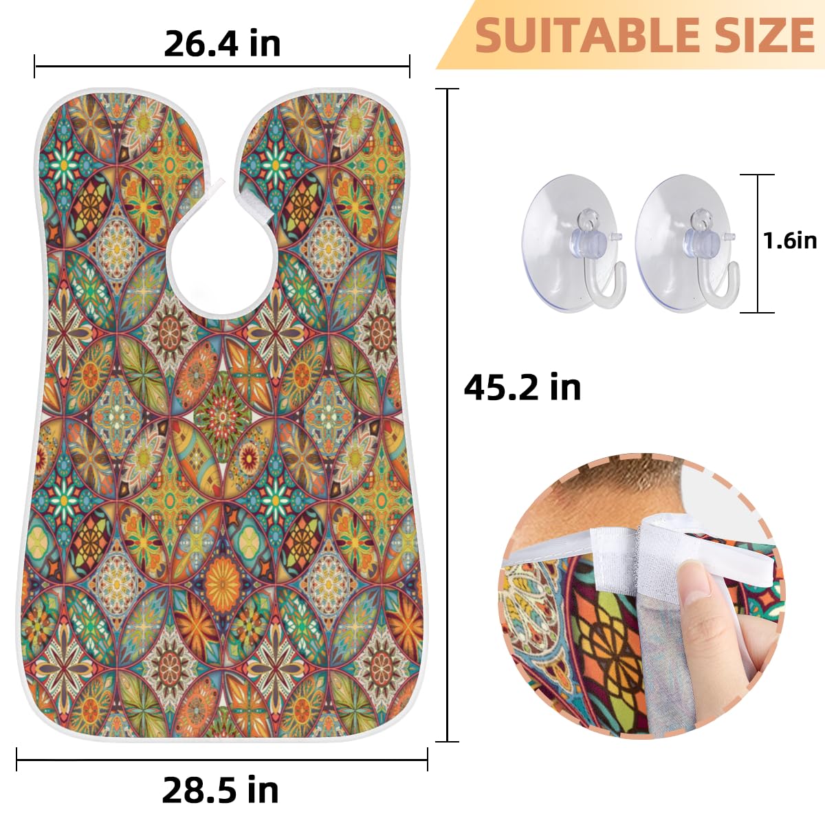 Men's Shaving Beard Bib with Ethnic Floral Mandala Pattern - Non-Stick Hair Catcher Apron & Cape with Suction Cups - Perfect Grooming Cloth for Husband & Dad - Ideal for Home Barbering, Salon Use & Birthday Gifts
