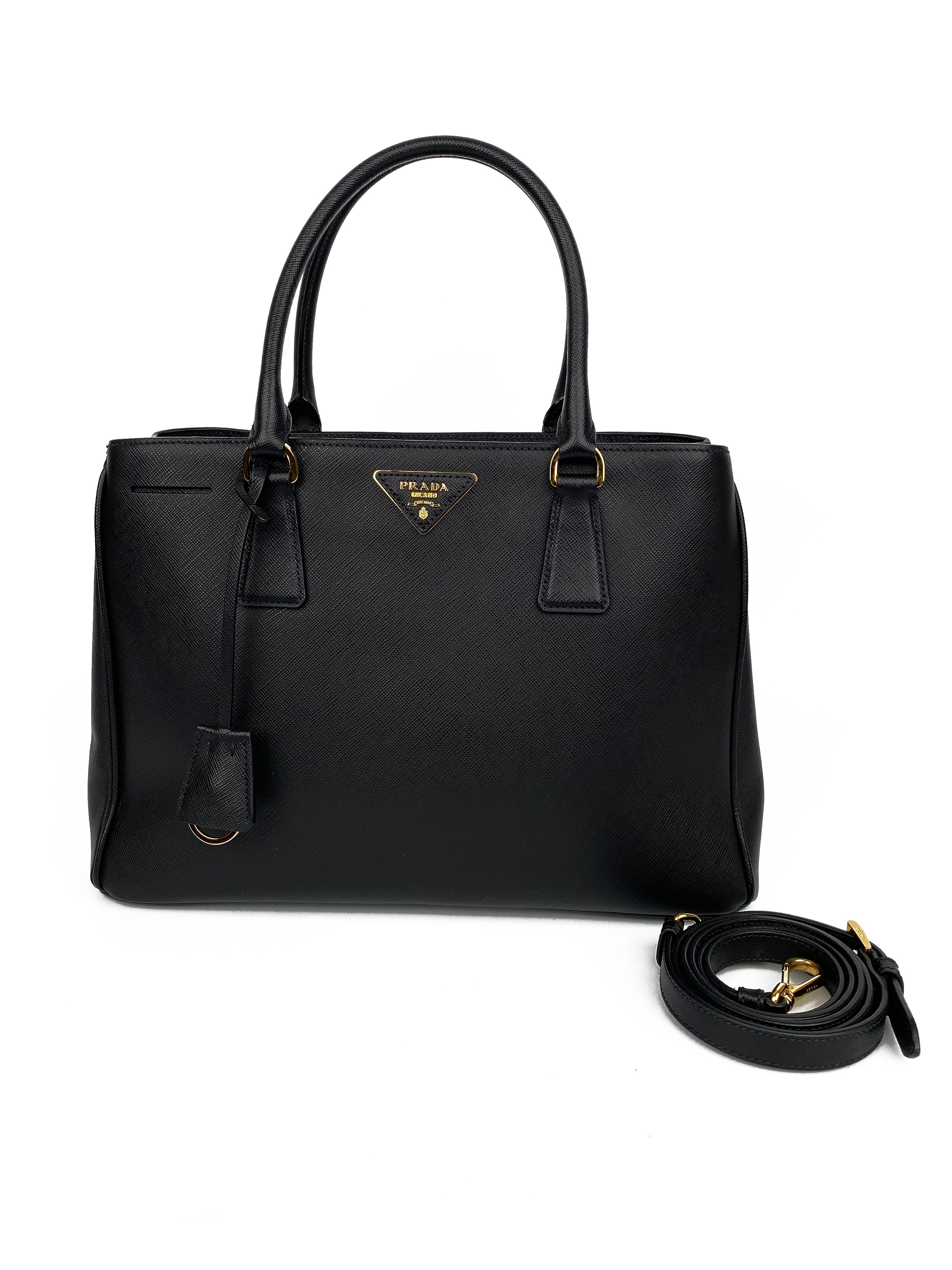 Prada Black Medium Double Zip Lux Tote Bag for Women - Premium Leather Handbag with Dual Zippers - Perfect for Work, Travel & Everyday Use