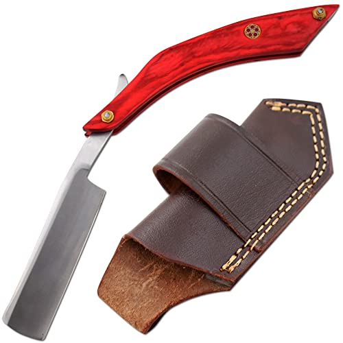 Old Ram Straight Razor - Premium Stainless Steel Cutthroat Barber Razor with Red Wood & Bone Handle - Ultra Sharp High Hardness Blade for Professional Shaving & Grooming - Perfect for Barbershops, Home Use & Classic Wet Shaving Enthusiasts