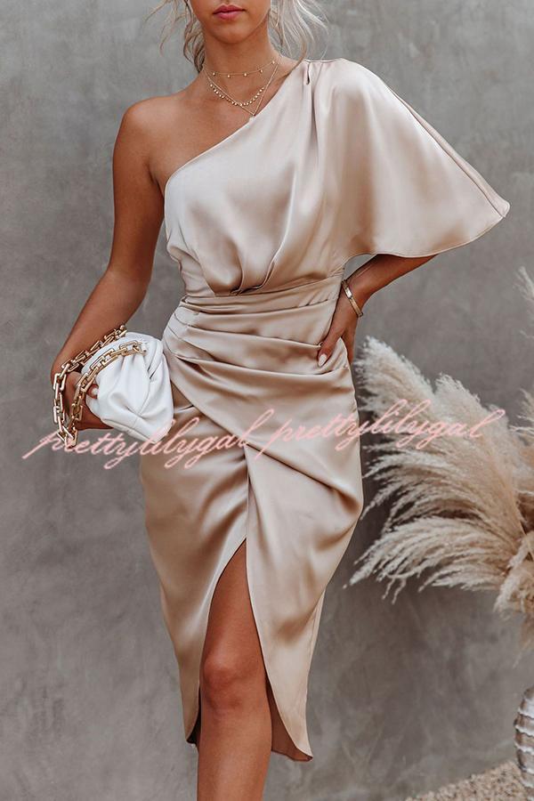 Glam Expectations One Shoulder Satin Drape Dress - Elegant Evening Gown for Prom, Cocktail Party & Special Occasions