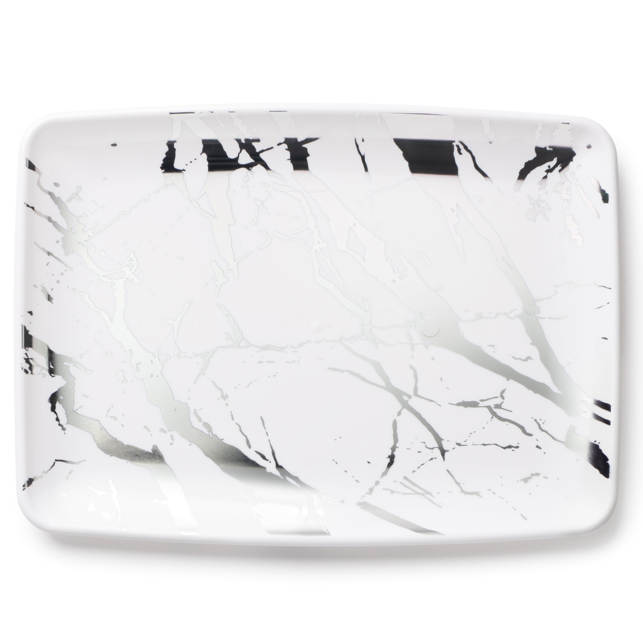 Elegant Marble White & Silver Rectangle Serving Tray Set - 2 Pack for Dinner Parties, Buffets & Holiday Entertaining