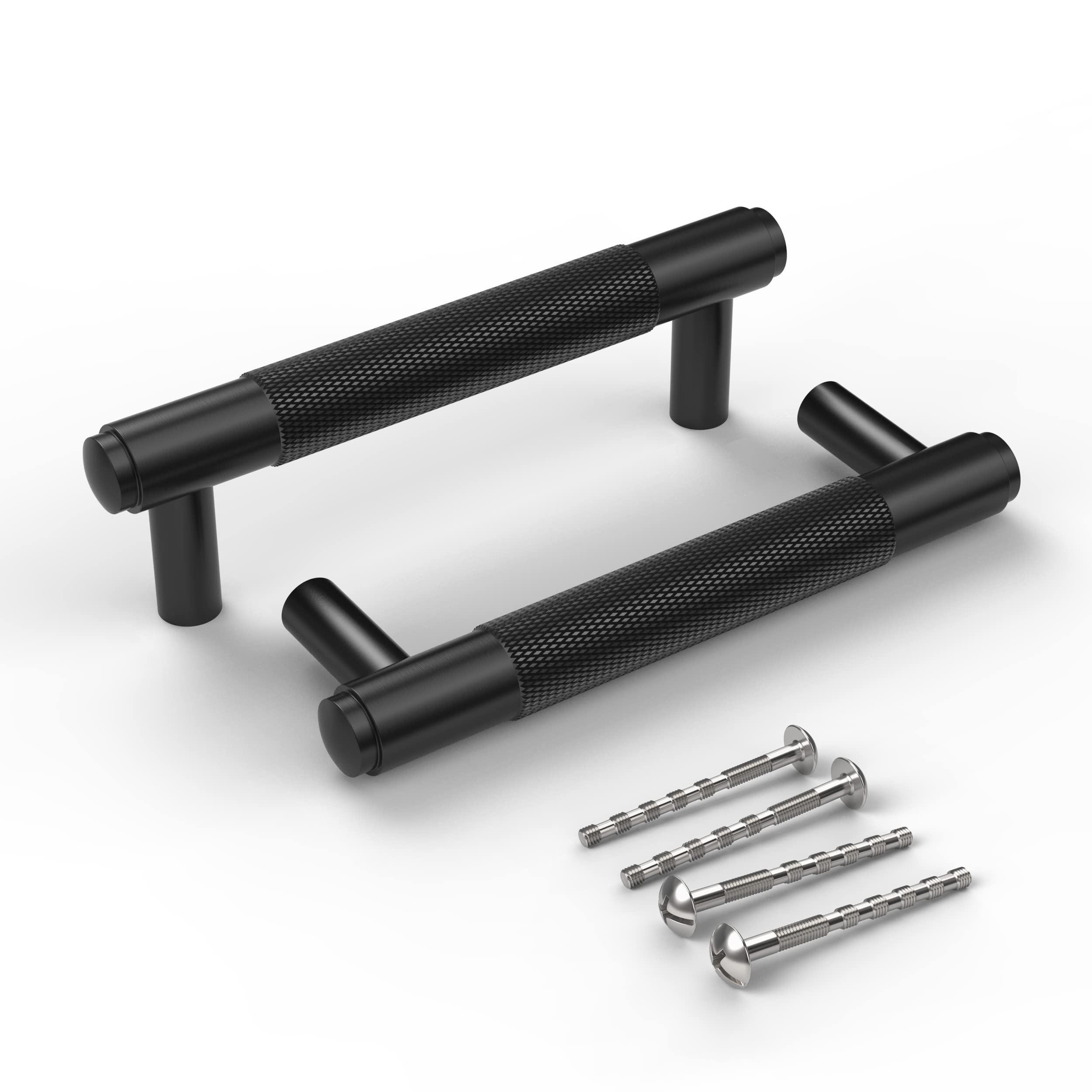 Black Matte Knurled Aluminum Cabinet Handles - 10 Pack for Kitchen & Dresser Drawers