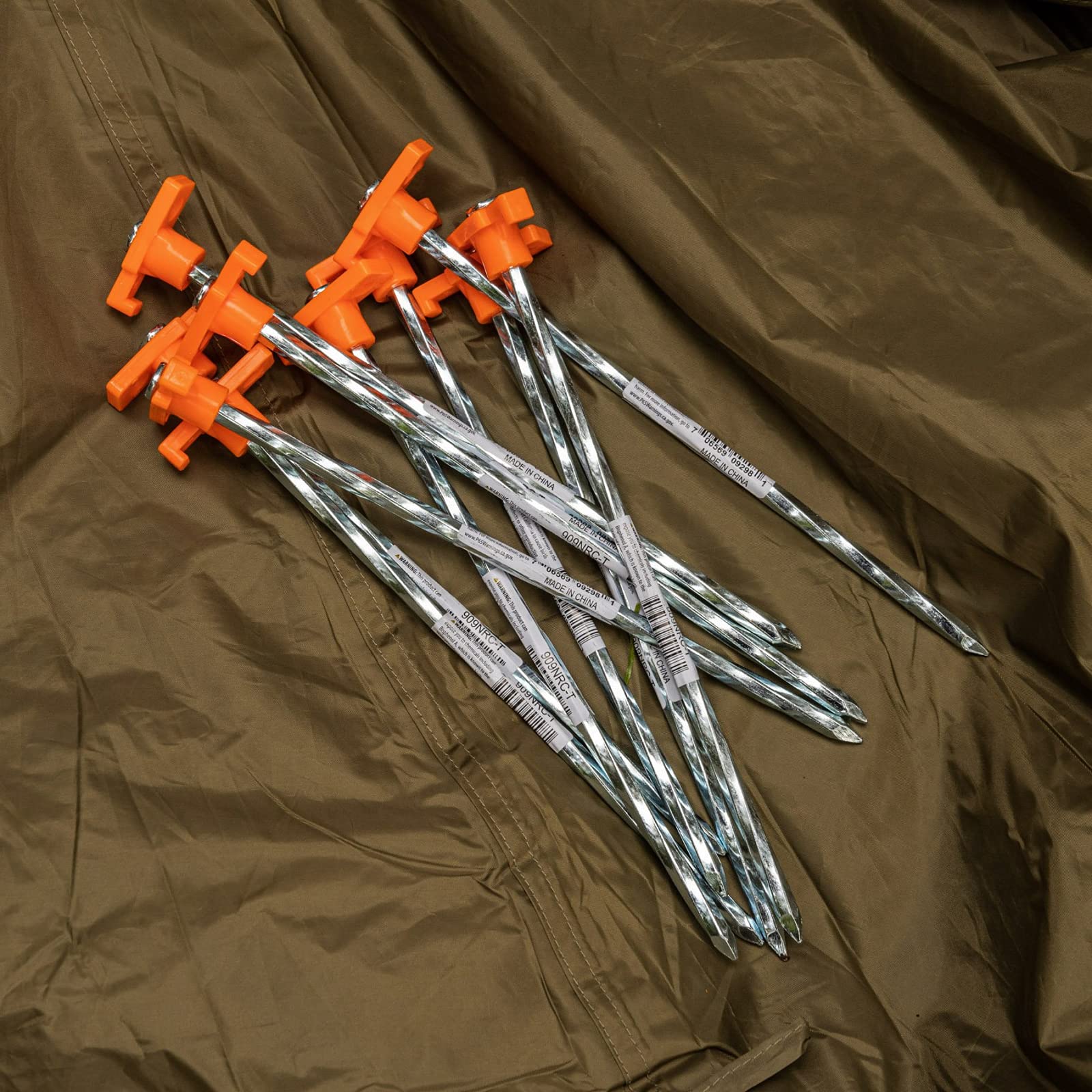 ASR Outdoor 6-Pack Universal Galvanized Steel Twisted PVC Tent Stakes for Camping, Canopy & Outdoor Gear - Heavy Duty Orange Ground Anchors (Perfect for Beach, Backpacking & Windy Conditions)