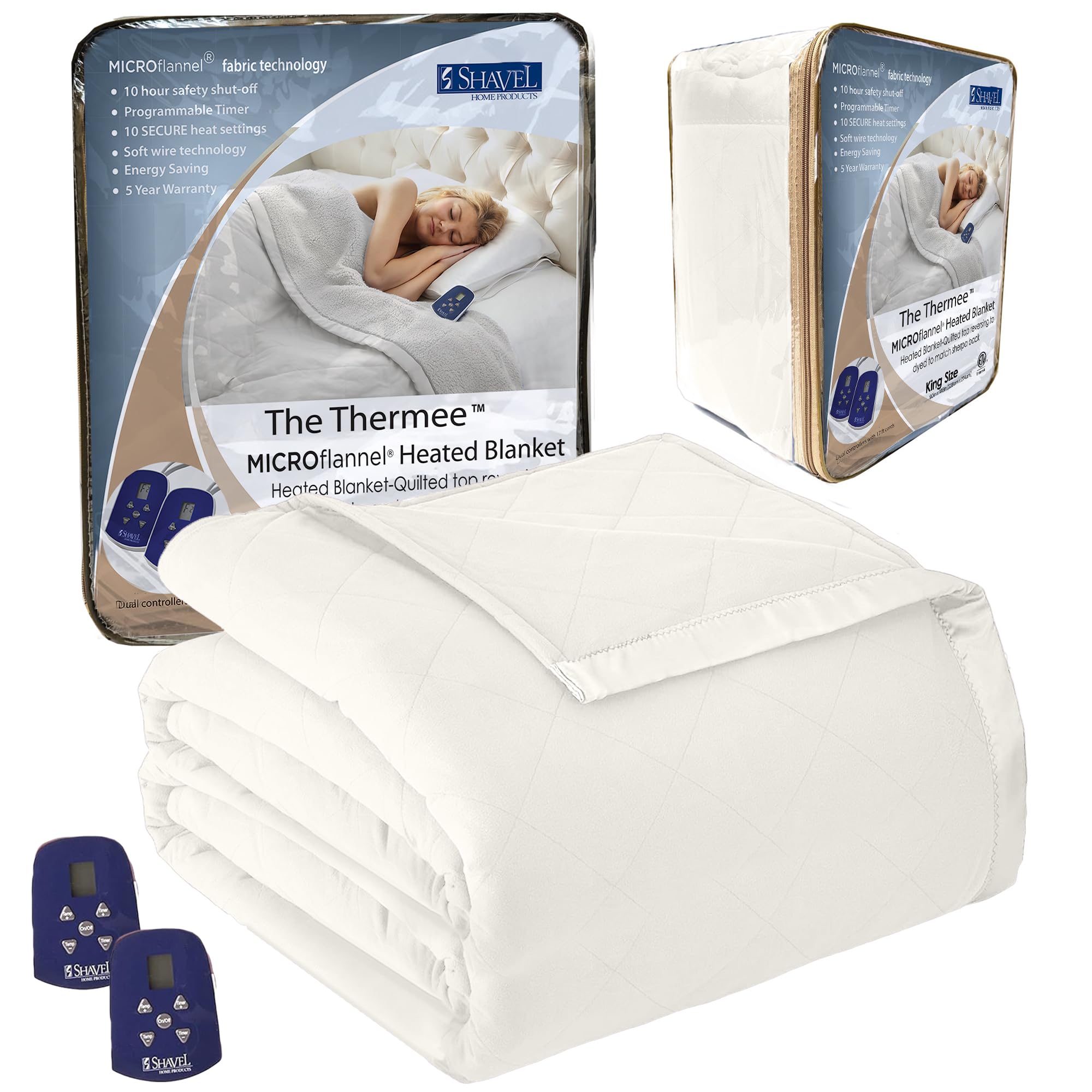Premium King Size Thermee Micro Flannel Heated Blanket - 10 Adjustable Heat Settings, Programmable Fast Heating Electric Throw for Cozy Winter Nights - Ultra Soft & Luxurious Thermal Blanket for Bed, Couch & Home Use - Sand Color