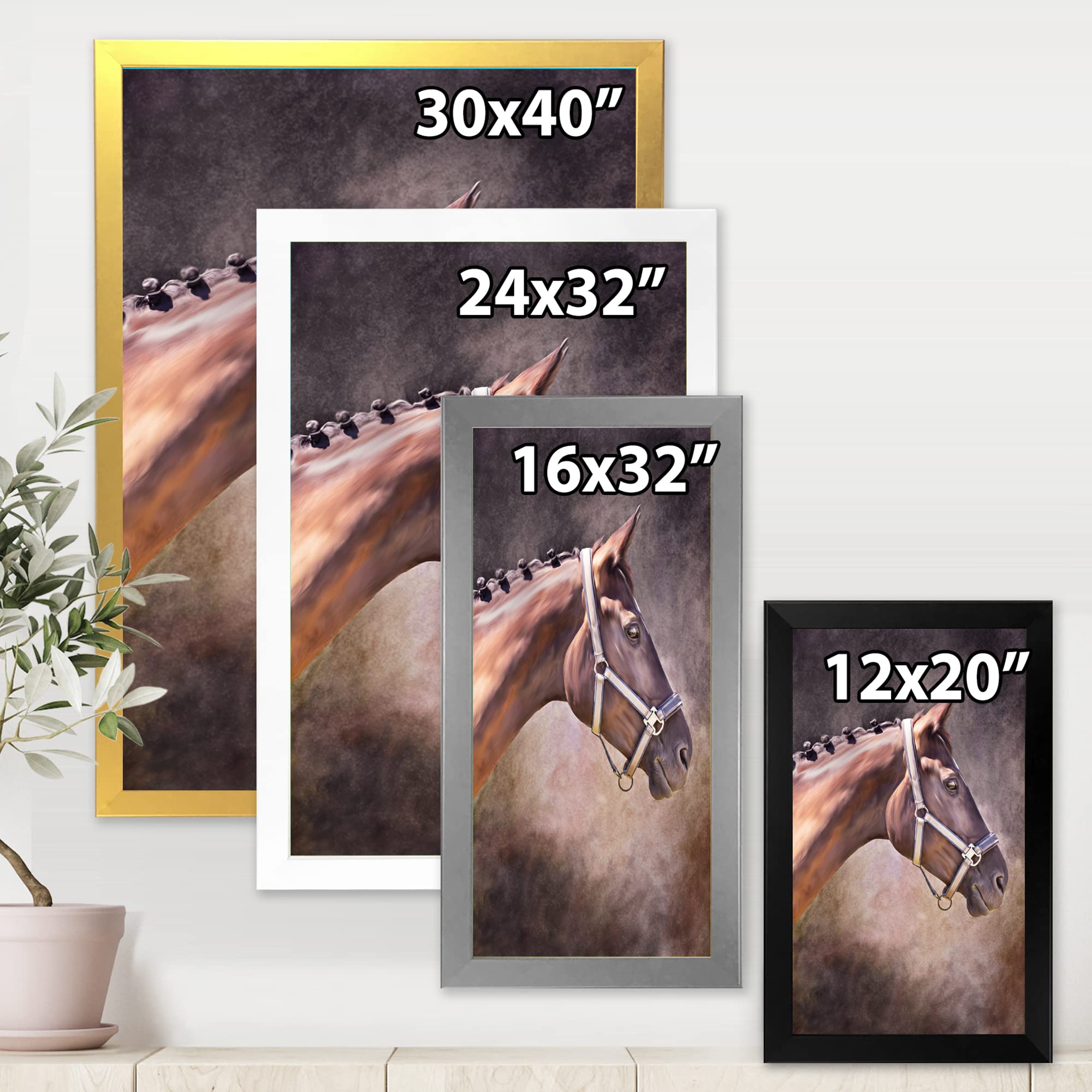 Brown Horse Farmhouse Framed Wall Art - Elegant Equestrian Home Decor for Living Room, Bedroom & Office - Perfect Gift for Horse Lovers