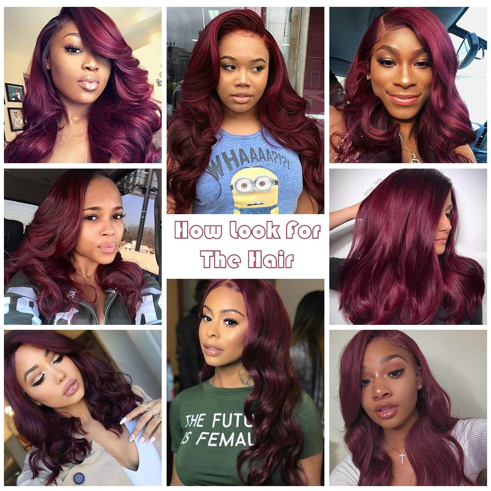 WOME 99J Burgundy Red Brazilian Virgin Human Hair Bundles - 8A Grade Body Wave Hair Extensions (14