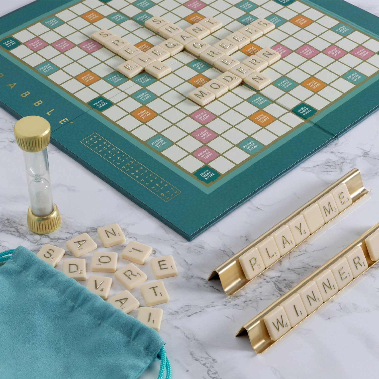 Scrabble Deluxe Blue Foldable Game Board - Classic Word Game for Family & Friends - Perfect for Travel, Parties & Game Nights