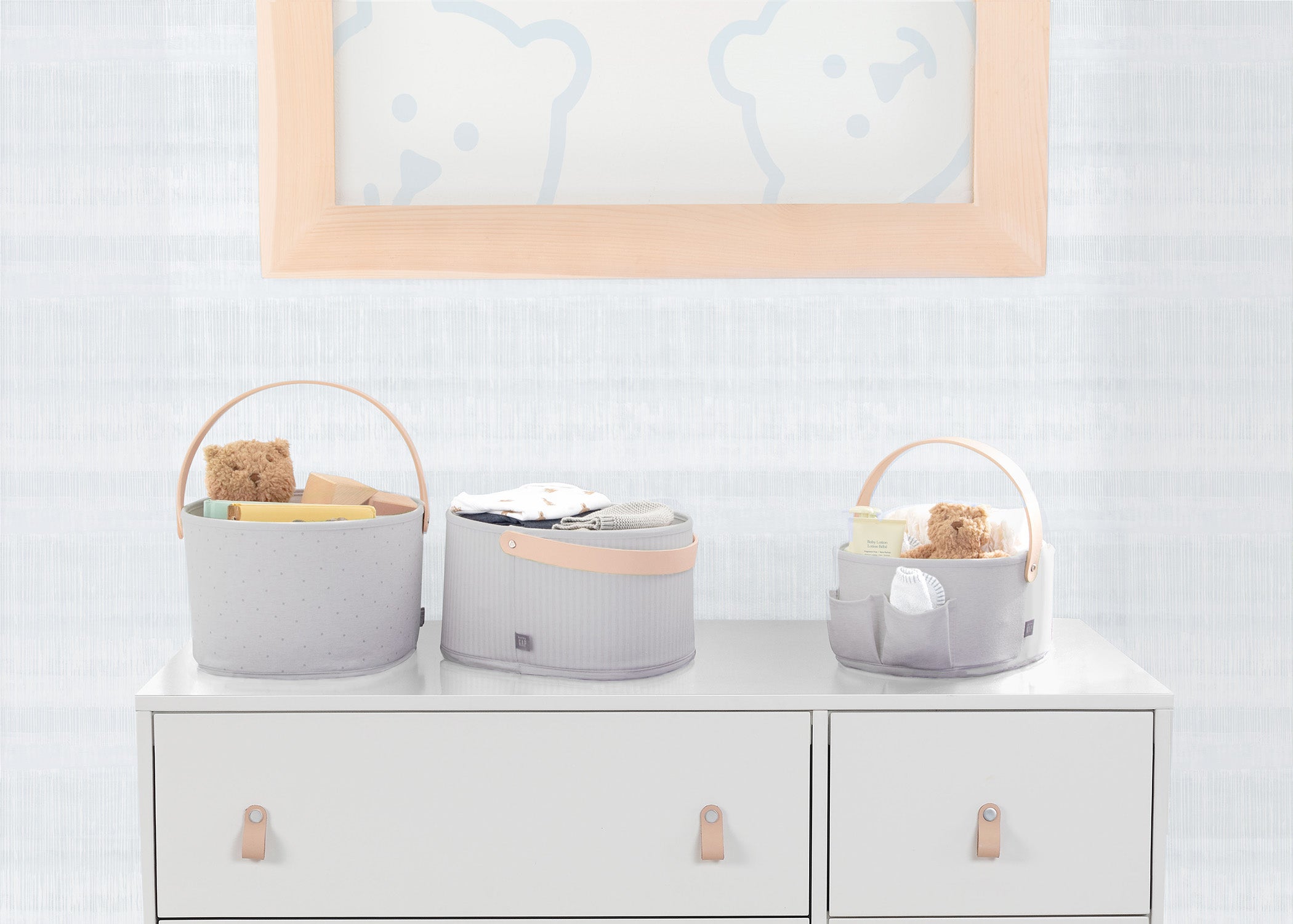 BabyGap 3-Pack Fabric Storage Bins with Handles - Foldable Organizer for Nursery, Closet & Playroom Organization