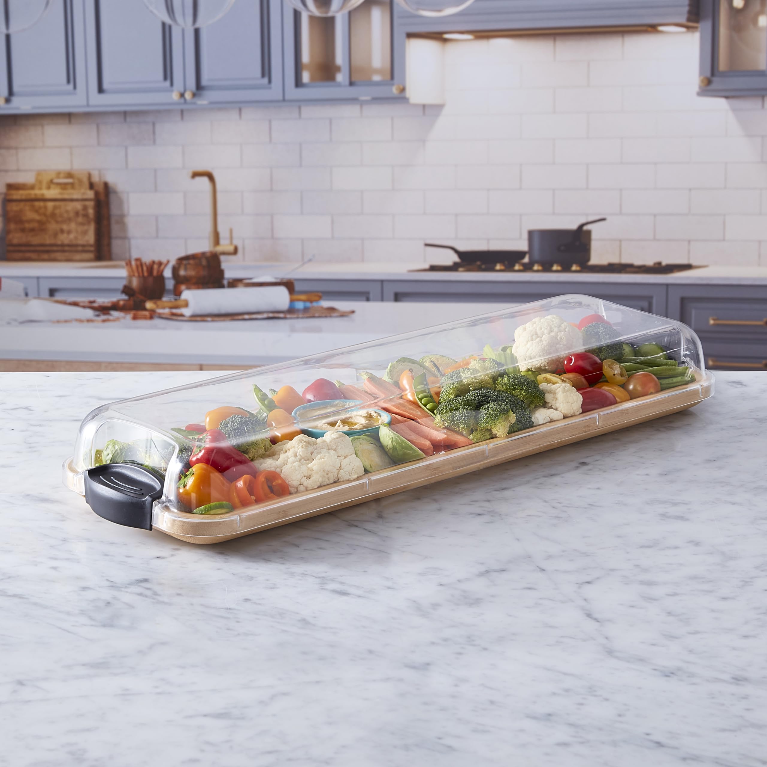 Premium FARBERWARE Bamboo Cutting Board with Locking Lid - Rectangular Build-a-Board for Charcuterie, Cheese, Snacks | Perfect for Entertaining, Kitchen Prep & Serving Platters