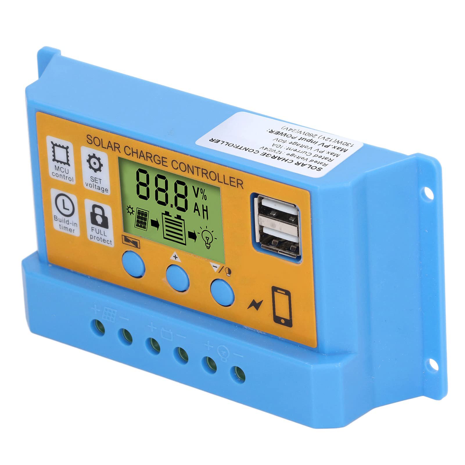Omabeta 12V 24V Solar Charge Controller with LCD Display - 10A Adjustable Solar Panel Regulator for Home, RV, Boat & Off-Grid Power Systems