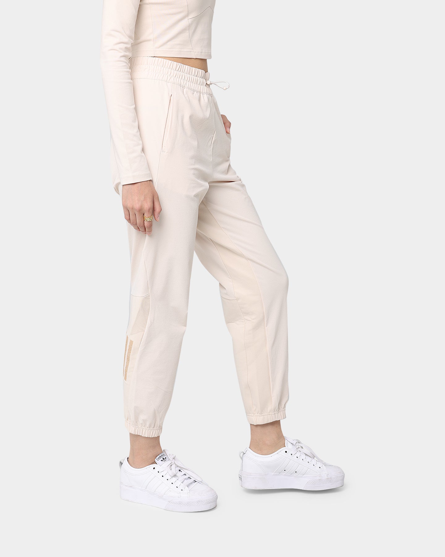 Adidas Women's Swarovski Crystal Embellished Halo Ivory Athletic Pants - Perfect for Yoga, Gym Workouts & Casual Streetwear Fashion
