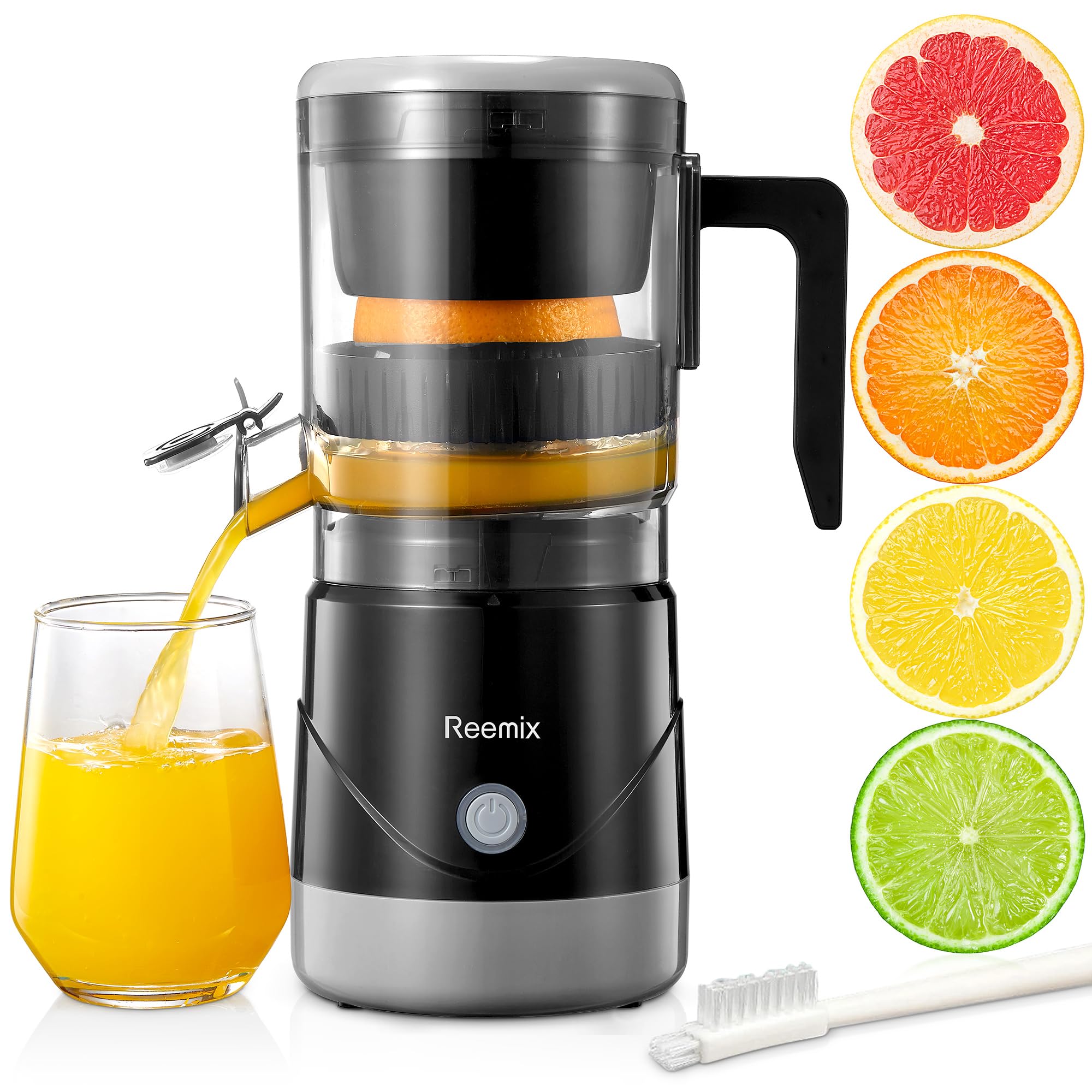 Reemix Electric Citrus Juicer - One-Touch Automatic Orange, Lemon & Grapefruit Squeezer with Cleaning Brush | Portable & Easy to Clean | Perfect for Breakfast, Juice Bars & Healthy Home Cooking