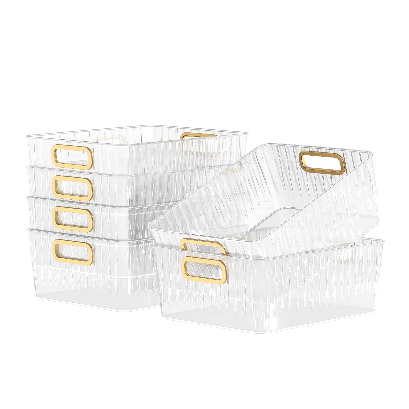 Kekow 6-Pack Clear Plastic Storage Bins with Handles - Pantry Organizers for Kitchen, Refrigerator, Freezer, Cabinet & Closet - Perfect for Food Storage, Spice Organization & Home Decluttering