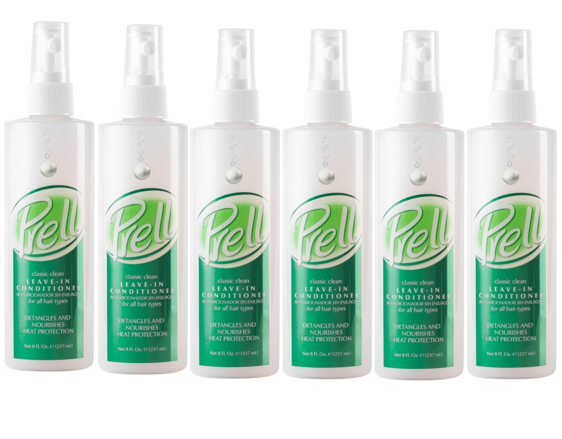 Prell Classic Clean Leave-in Conditioner 8 fl. oz - Detangling & Nourishing Heat Protectant for All Hair Types (6 Pack) - Perfect for Daily Hair Care, Styling & Heat Tool Protection