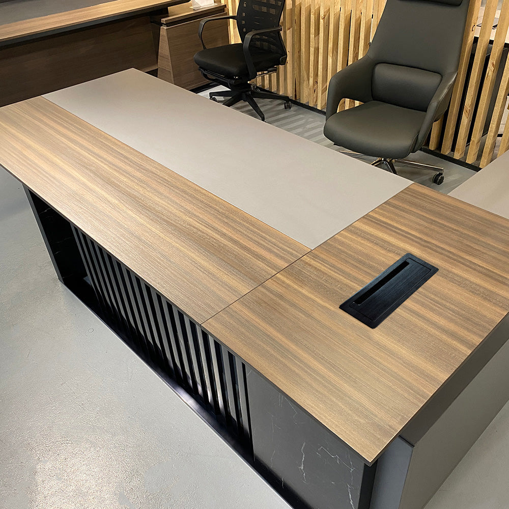 Premium MADEIRA Executive Desk 220cm with Left Return in Hazelnut & Grey - Modern Office Furniture for Home & Business Workspaces