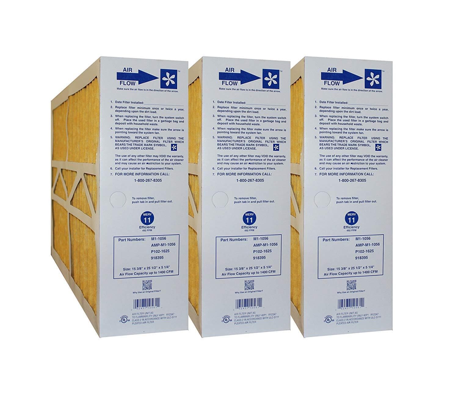 Genuine Electro Air Part M1 1056 16x25x5 Air Filter (Actual Size: 15 3/8 x 25 1/2 x 5 1/4) - MERV 11 Replacement HVAC Filters - Case of 3 Pack - Perfect for Home, Office & Commercial HVAC Systems
