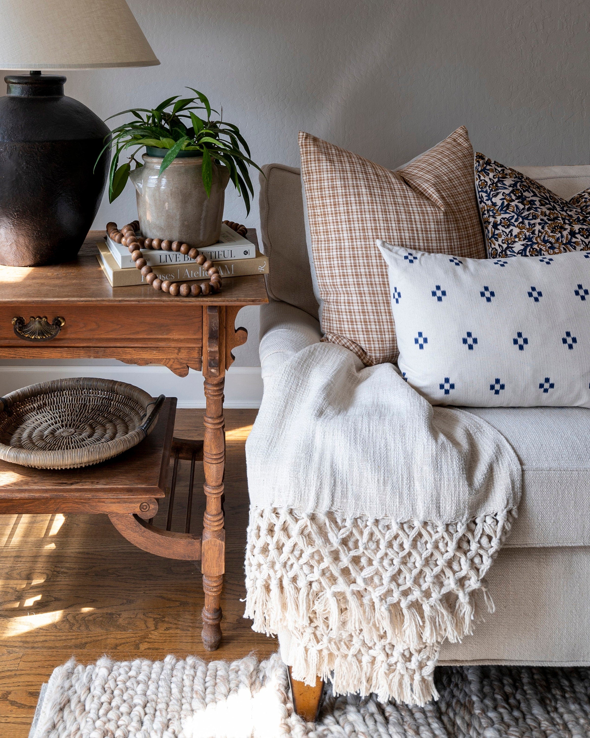 Chiang Mai Native Cotton Pillow Cover - Handmade Organic Cotton Cushion Case - Ready to Ship - Perfect for Bedroom, Living Room & Boho Home Decor